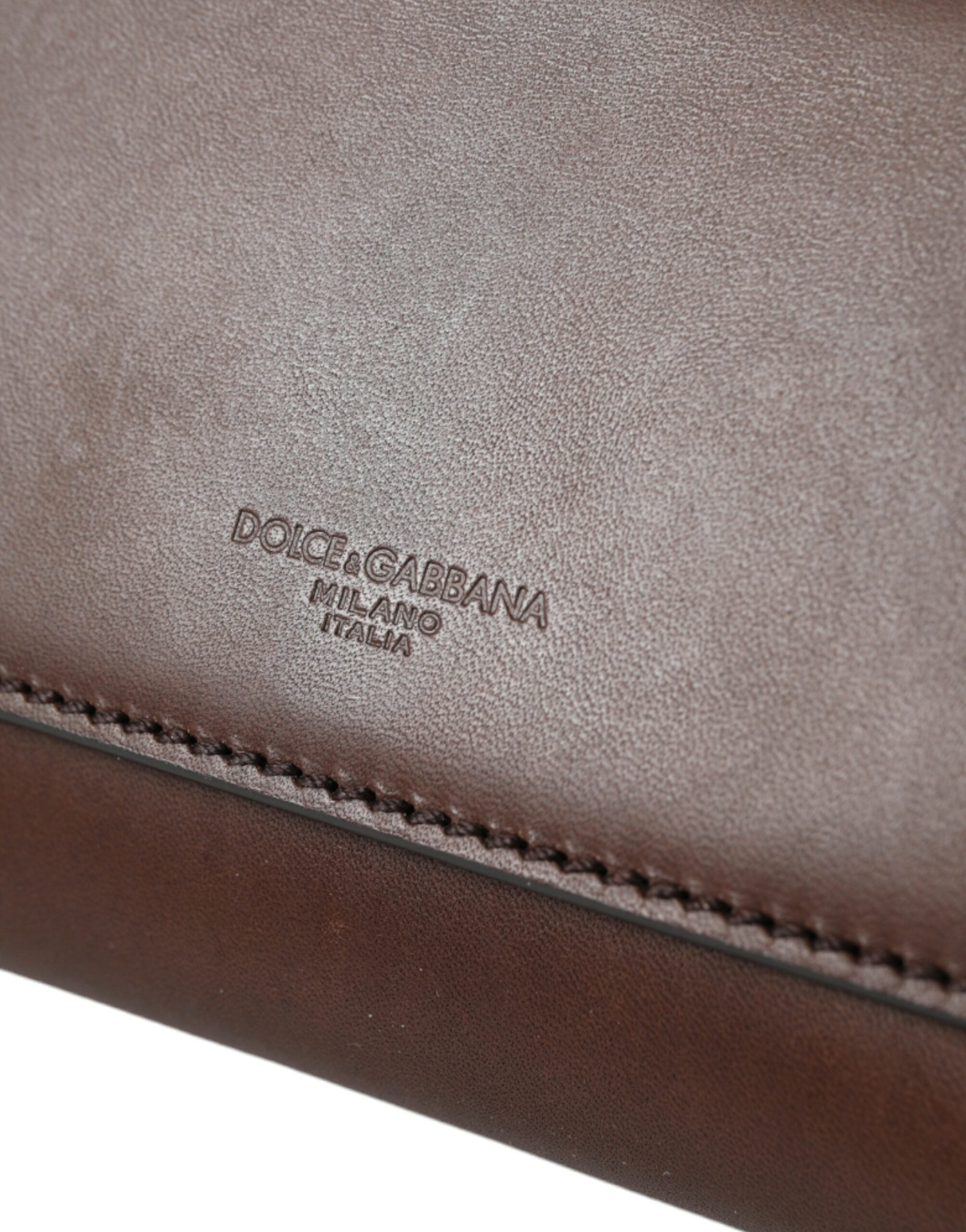 Dolce & Gabbana Brown Calf Leather Logo Embossed Shoulder Bags - DEA STILOSA MILANO