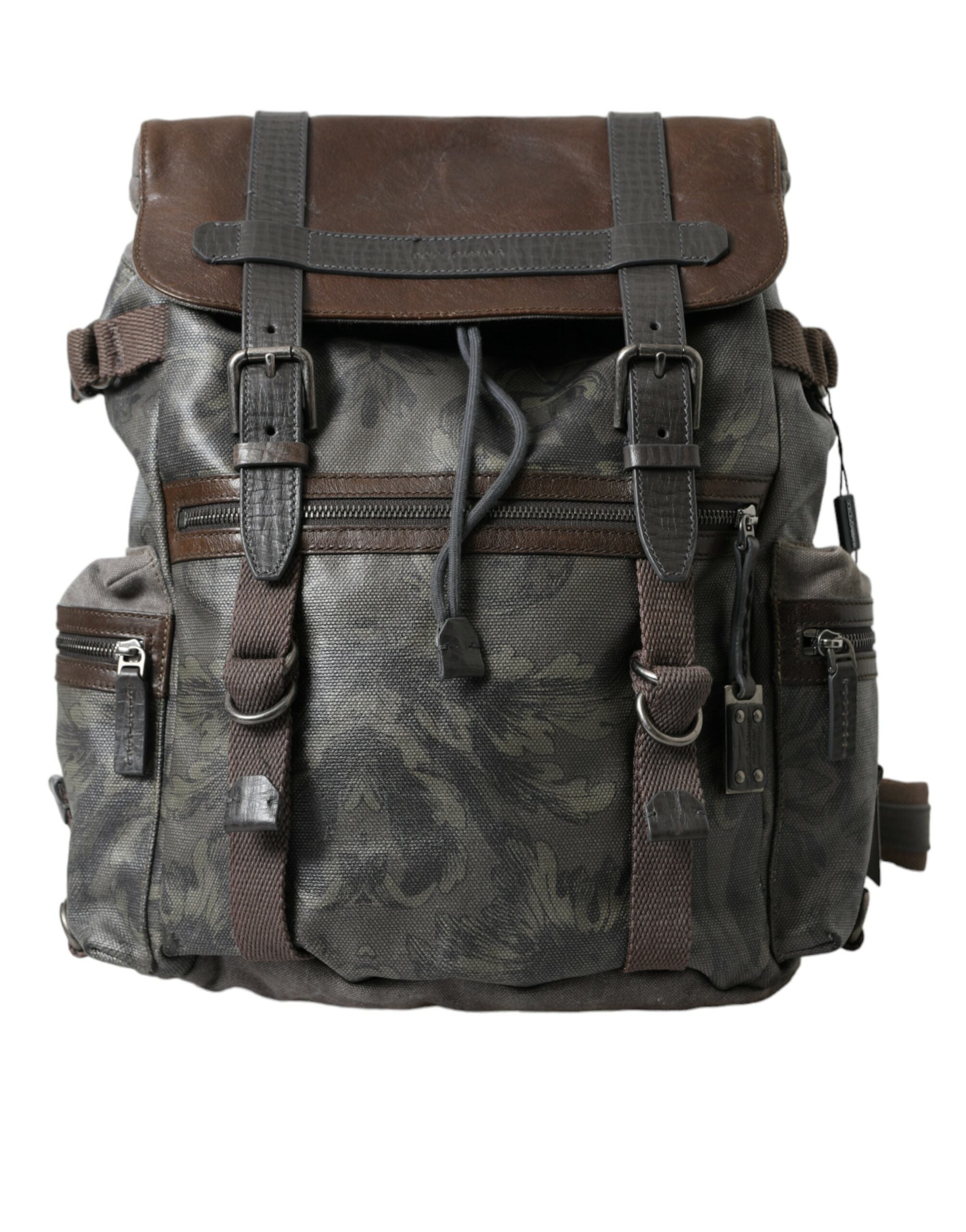 Dolce & Gabbana Green Brown Baroque Canvas Leather Rucksack Backpack Bag - DEA STILOSA MILANO