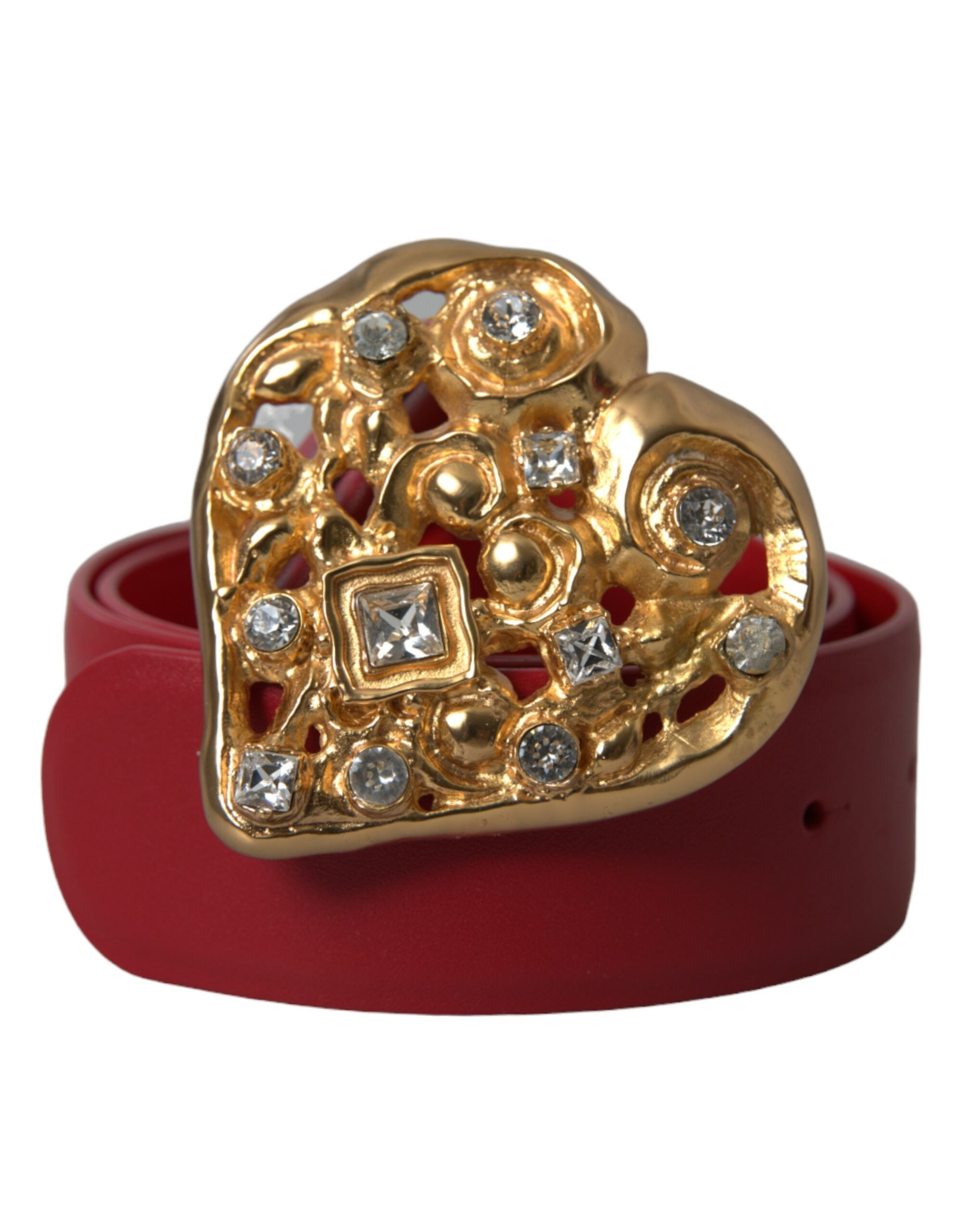 Dolce & Gabbana Red Leather Gold Heart Metal Buckle Belt - DEA STILOSA MILANO