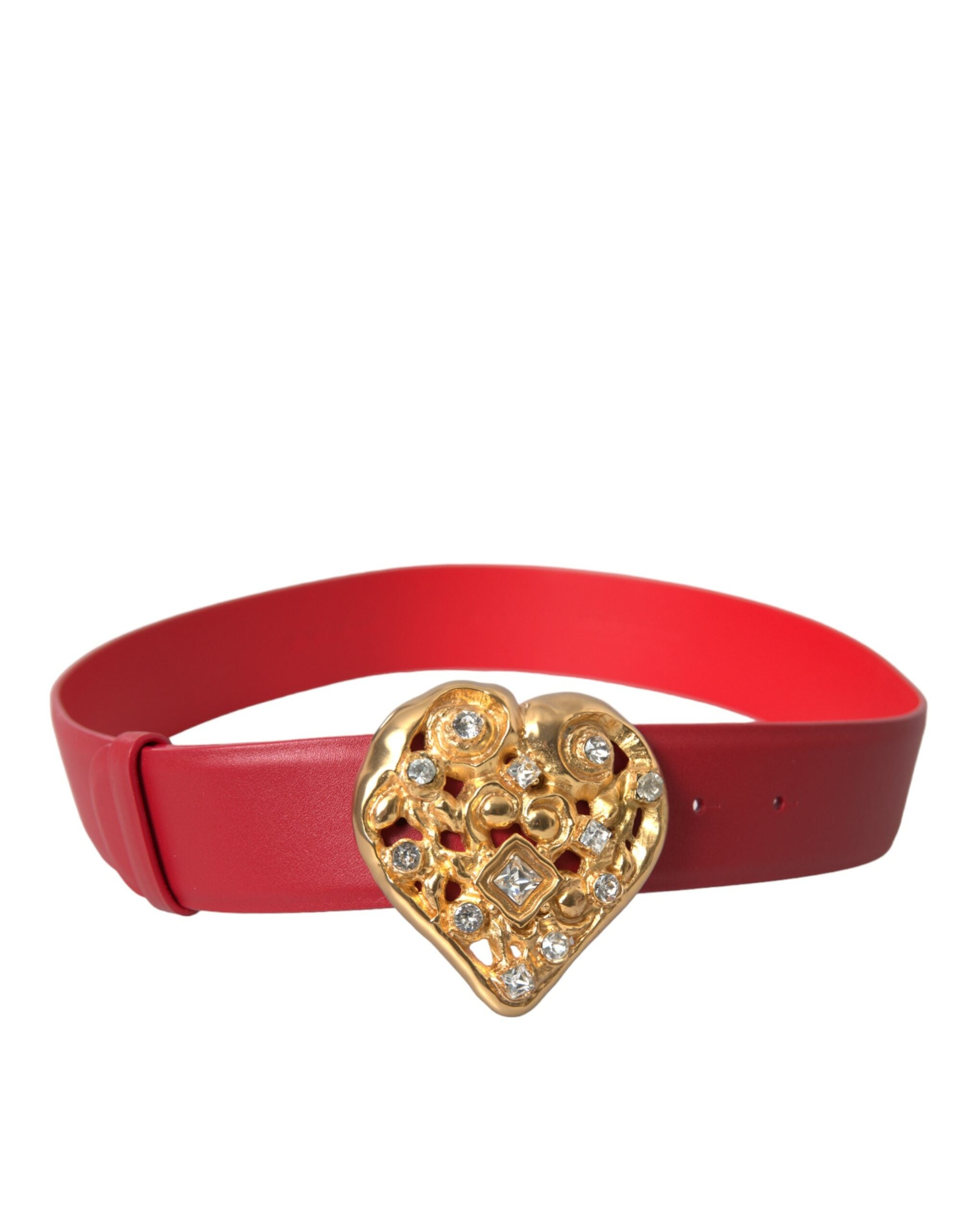 Dolce & Gabbana Red Leather Gold Heart Metal Buckle Belt - DEA STILOSA MILANO