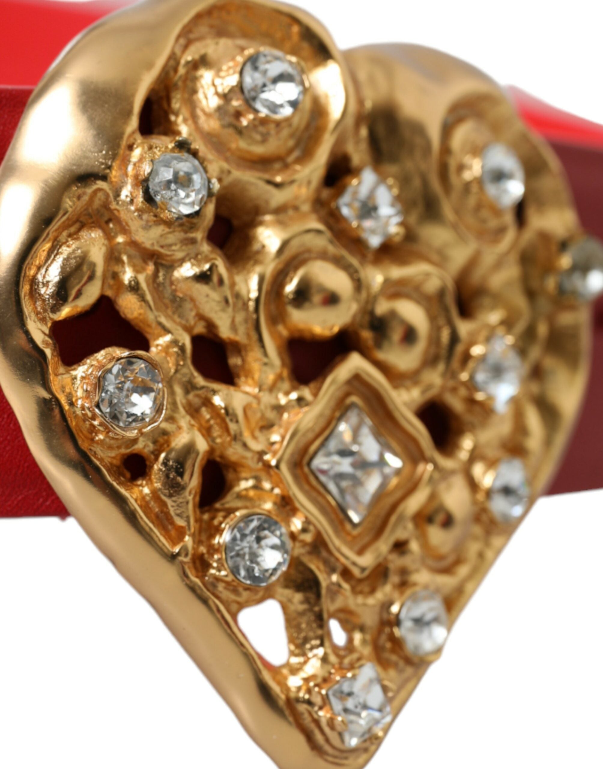 Dolce & Gabbana Red Leather Gold Heart Metal Buckle Belt - DEA STILOSA MILANO