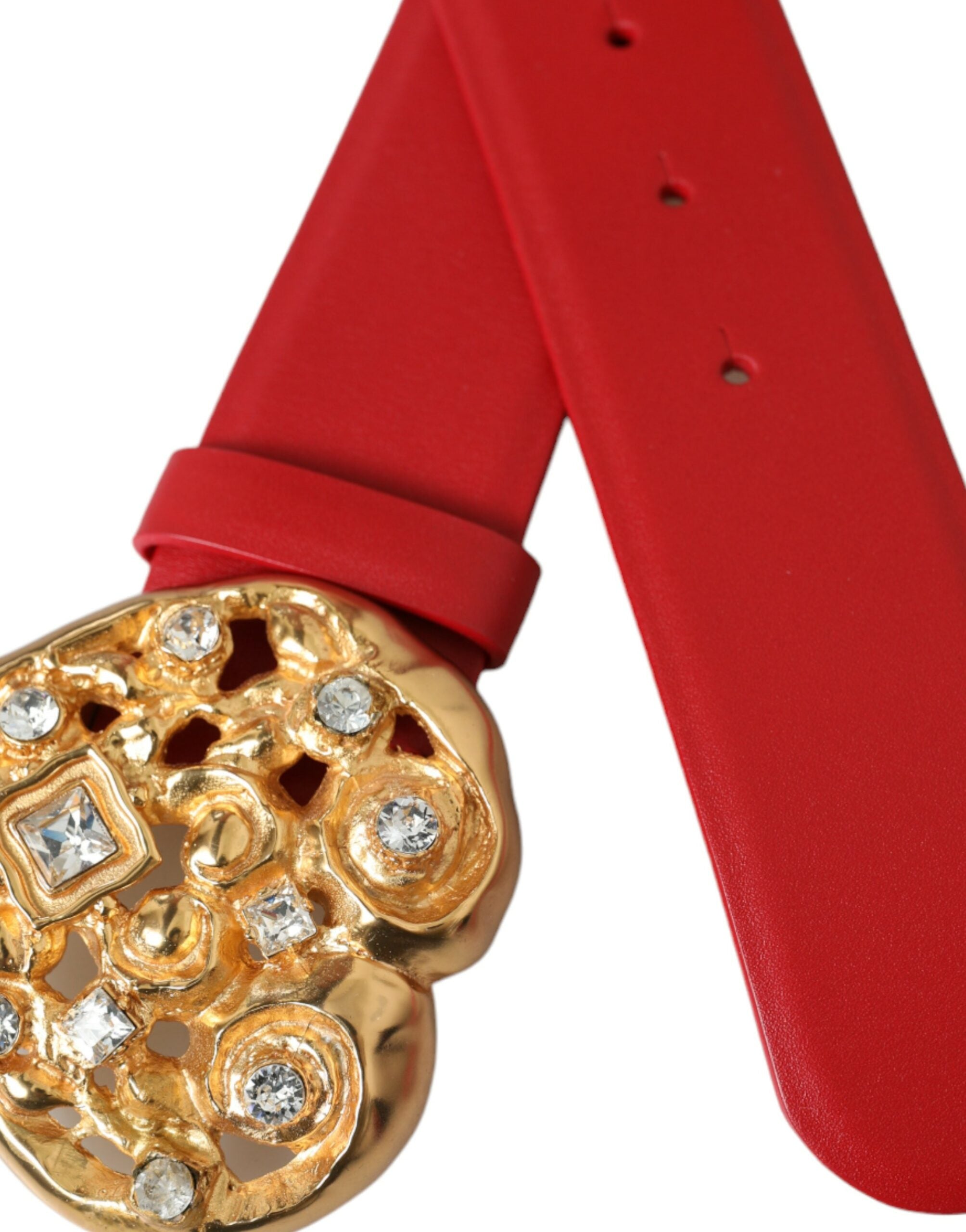Dolce & Gabbana Red Leather Gold Heart Metal Buckle Belt - DEA STILOSA MILANO