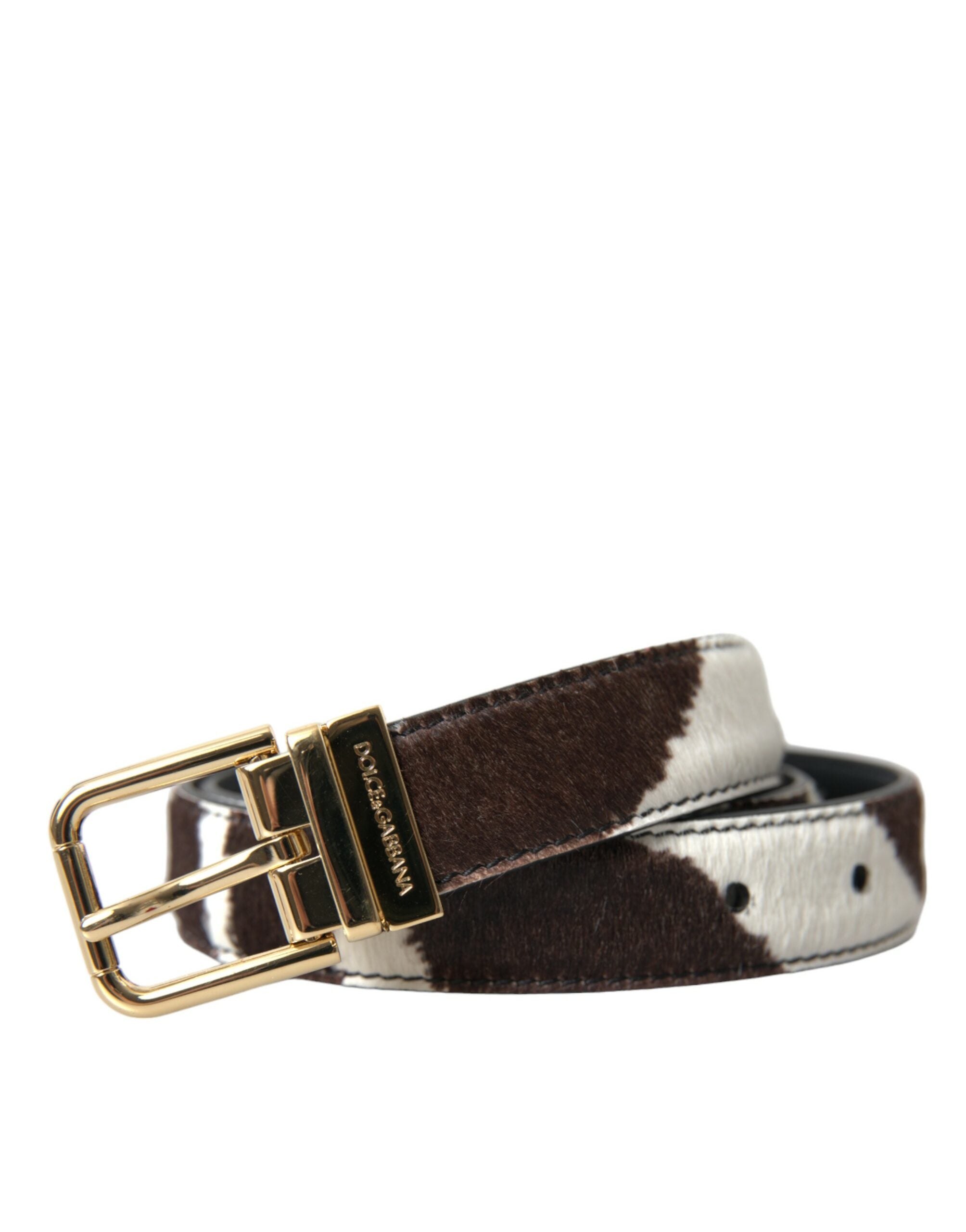 Dolce & Gabbana Brown White Zebra Pony Hair Gold Buckle Belt - DEA STILOSA MILANO