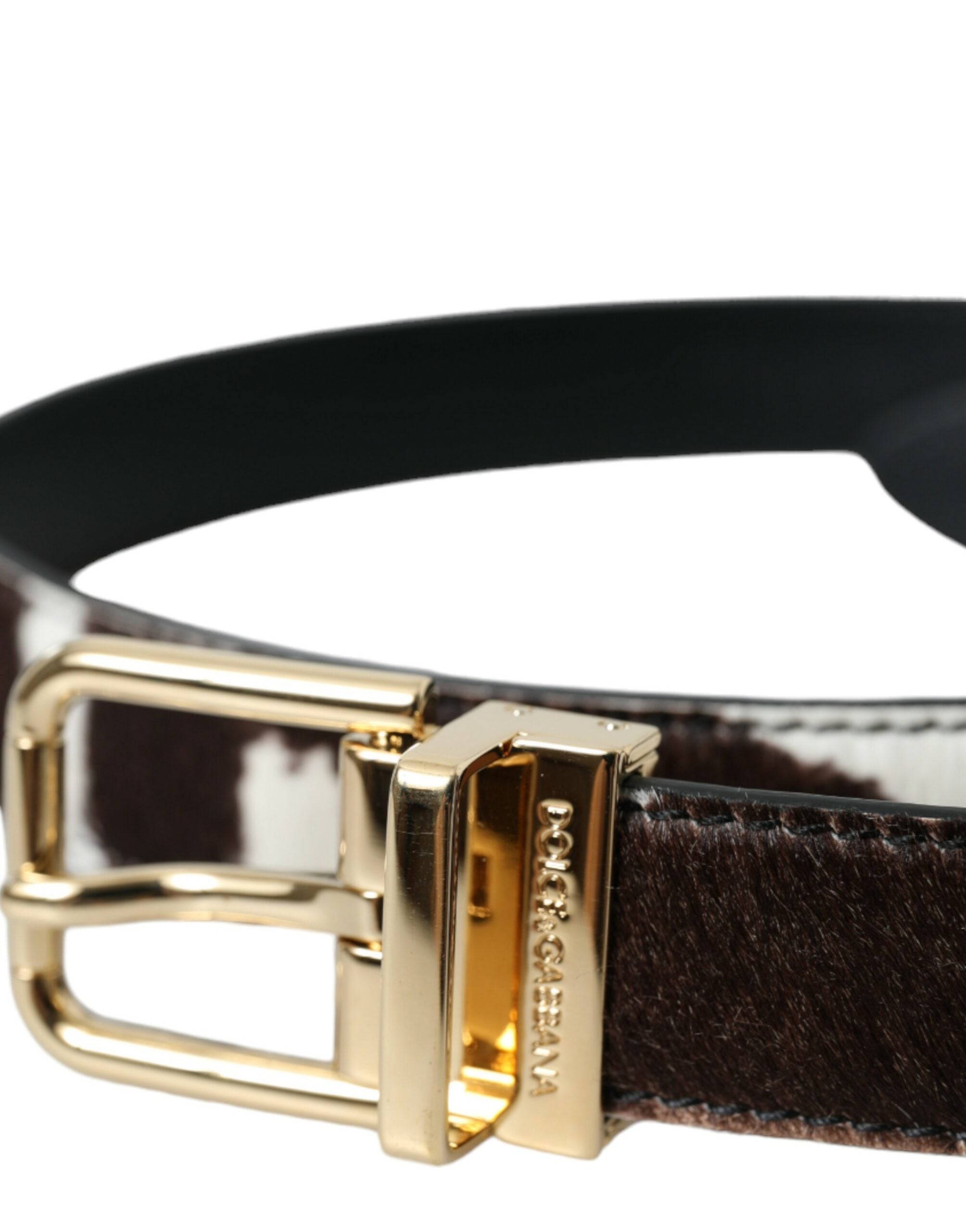 Dolce & Gabbana Brown White Zebra Pony Hair Gold Buckle Belt - DEA STILOSA MILANO