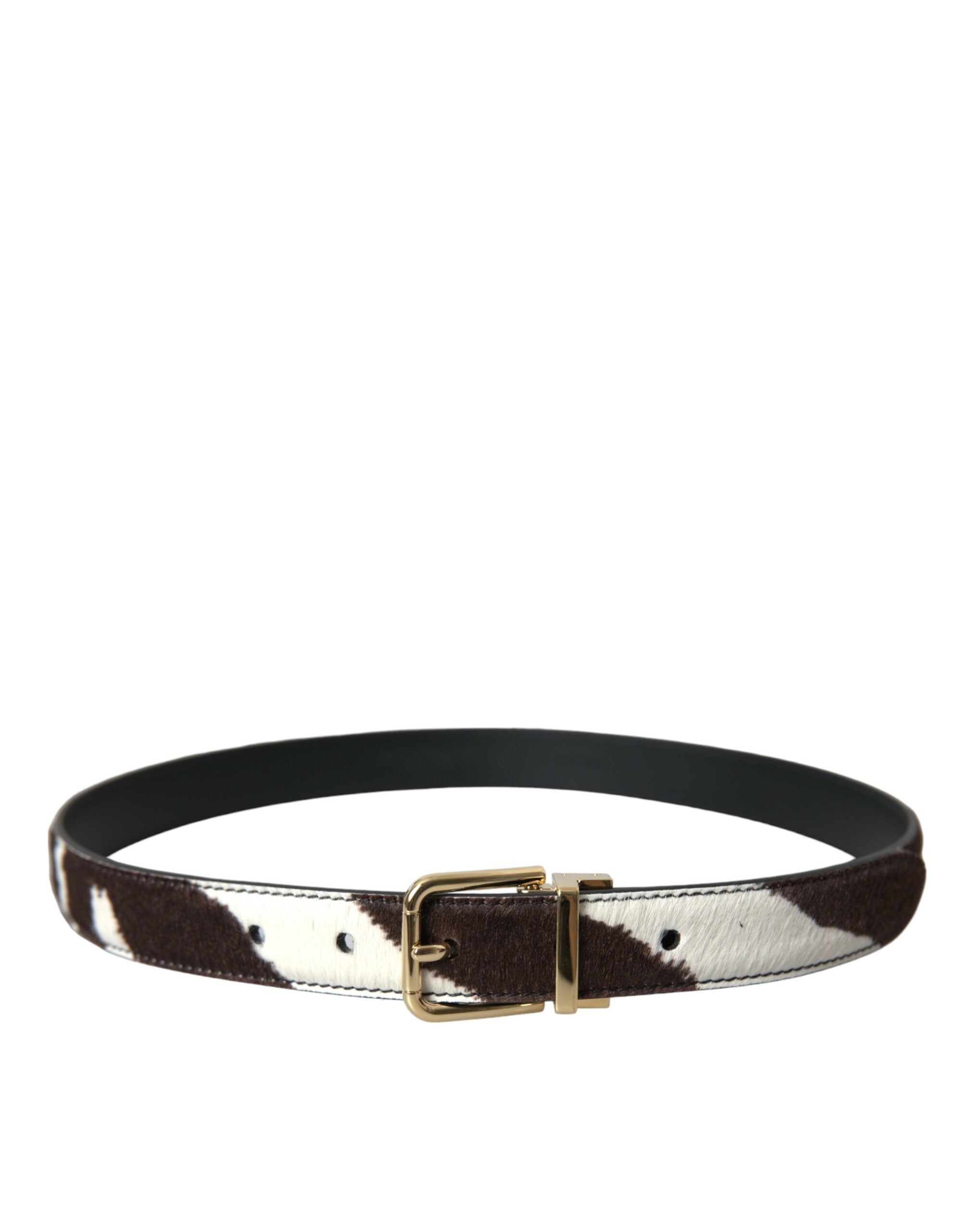 Dolce & Gabbana Brown White Zebra Pony Hair Gold Buckle Belt - DEA STILOSA MILANO