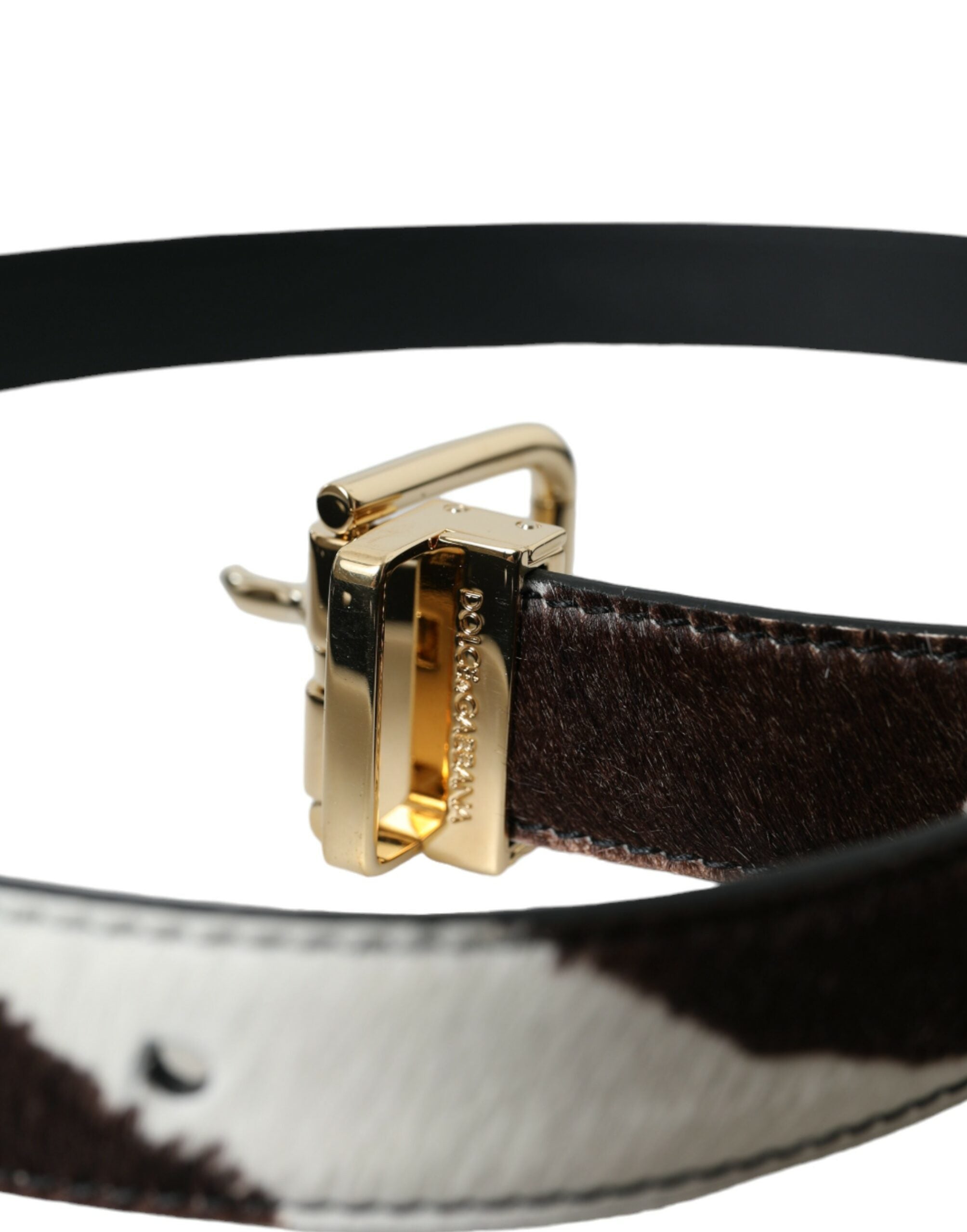 Dolce & Gabbana Brown White Zebra Pony Hair Gold Buckle Belt - DEA STILOSA MILANO