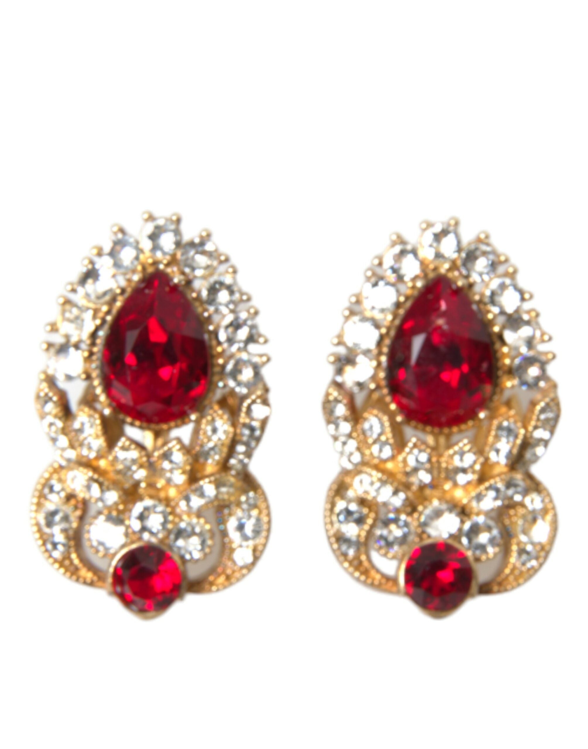 Dolce & Gabbana Sterling Silver Gold Plated Red Crystals Jewelry Earrings - DEA STILOSA MILANO