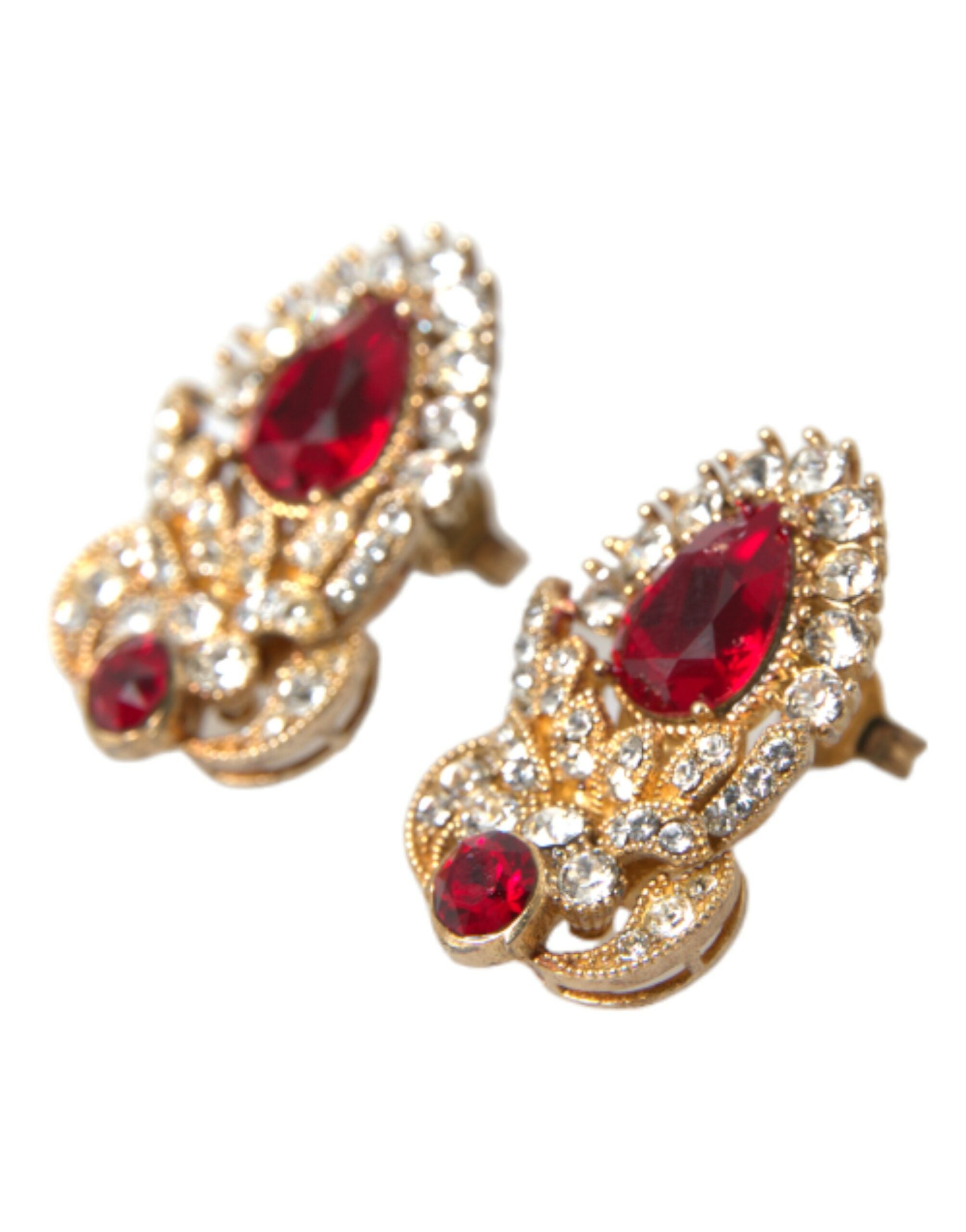 Dolce & Gabbana Sterling Silver Gold Plated Red Crystals Jewelry Earrings - DEA STILOSA MILANO