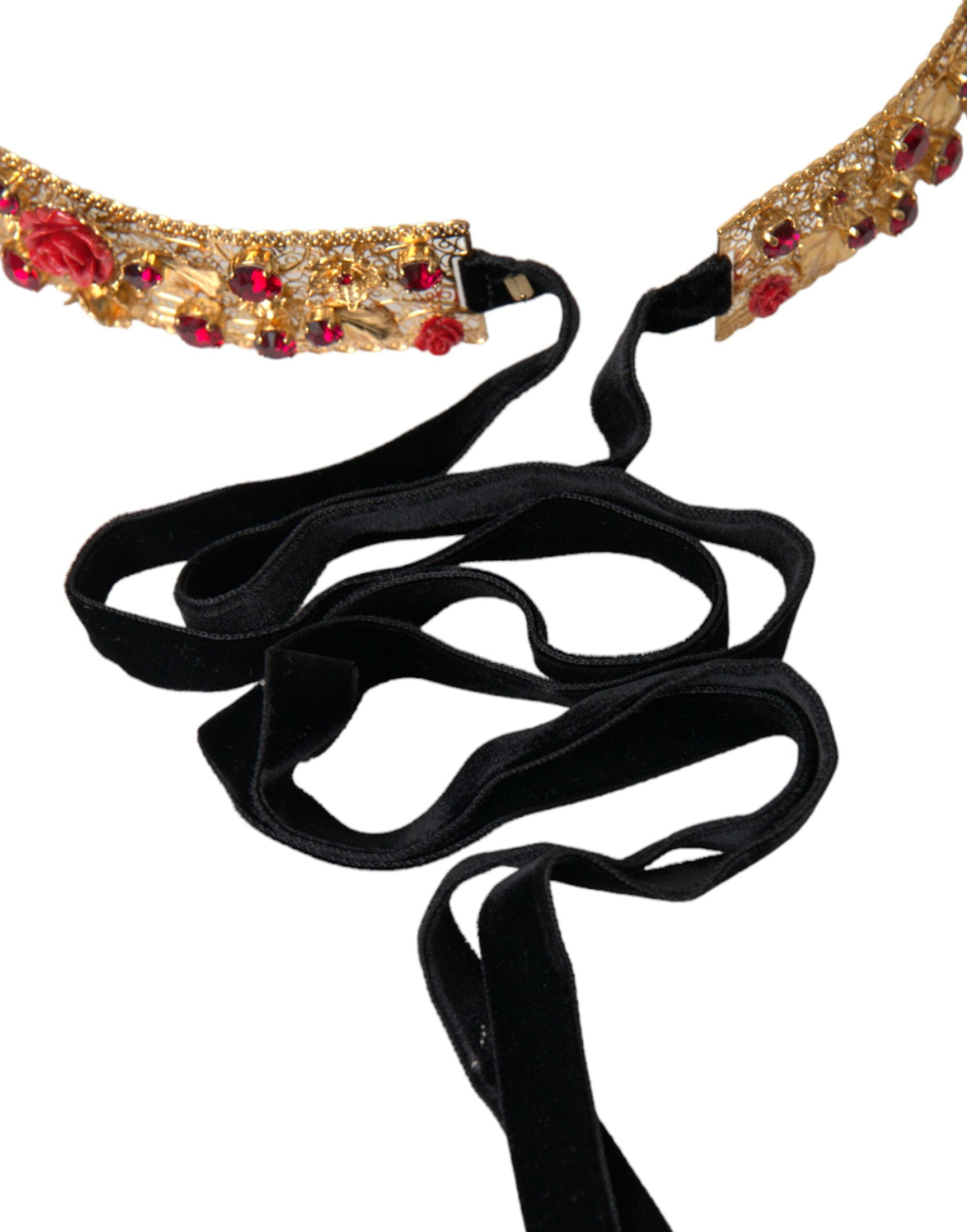 Dolce & Gabbana Gold Brass Red Roses Crystal Jewel Waist Belt - DEA STILOSA MILANO