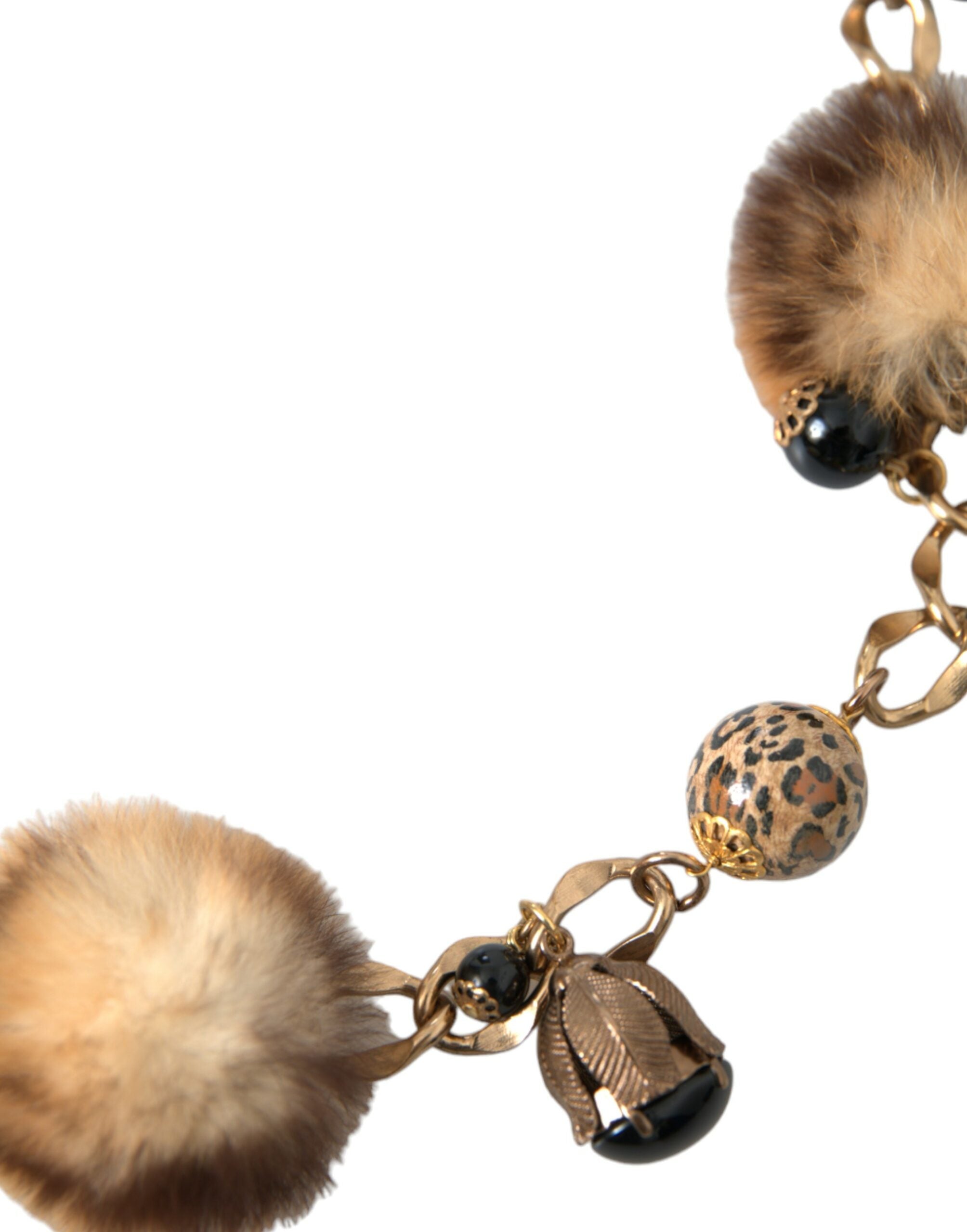 Dolce & Gabbana Gold Brass Leopard Fur Pearl Collier Chain Belt - DEA STILOSA MILANO