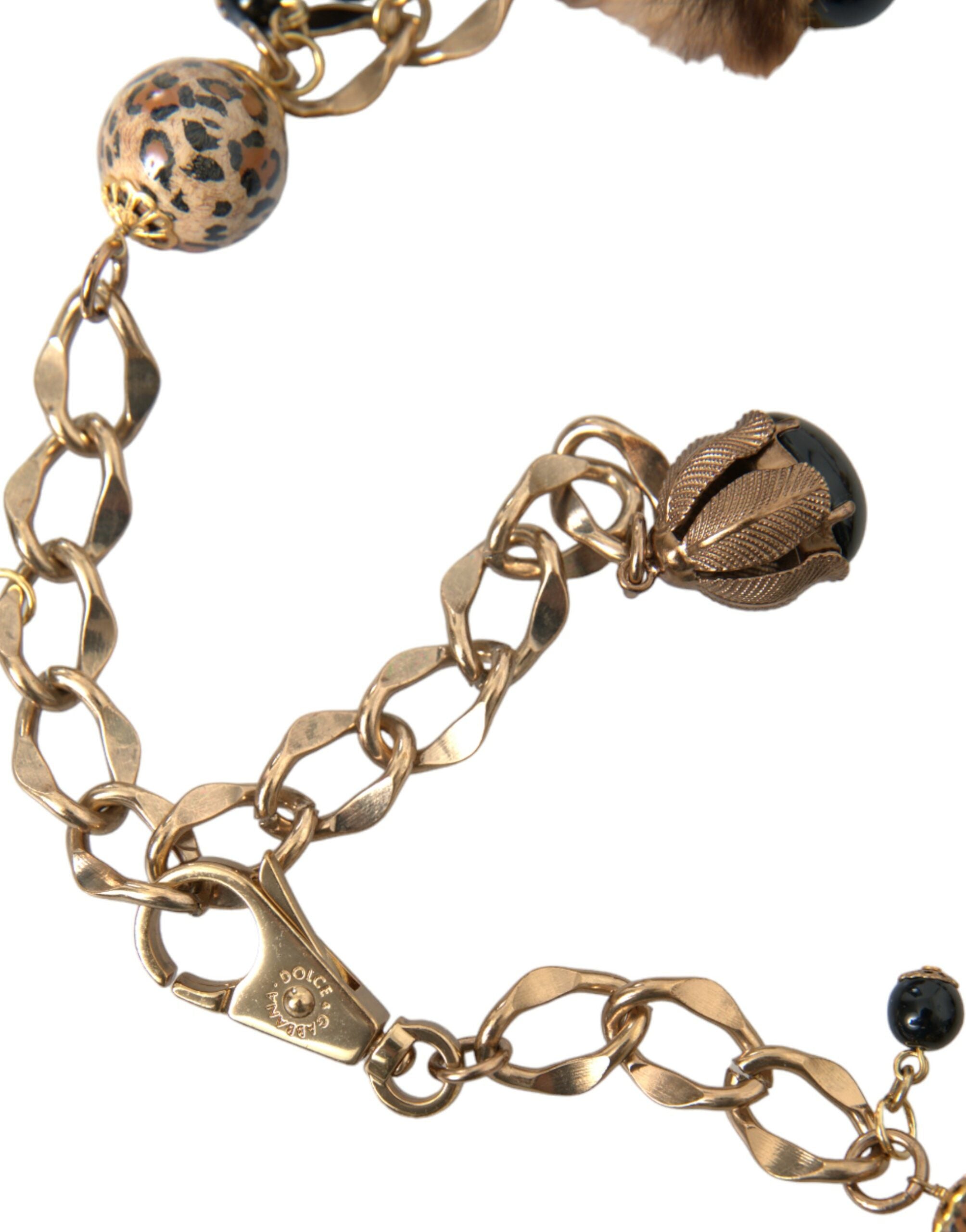 Dolce & Gabbana Gold Brass Leopard Fur Pearl Collier Chain Belt - DEA STILOSA MILANO