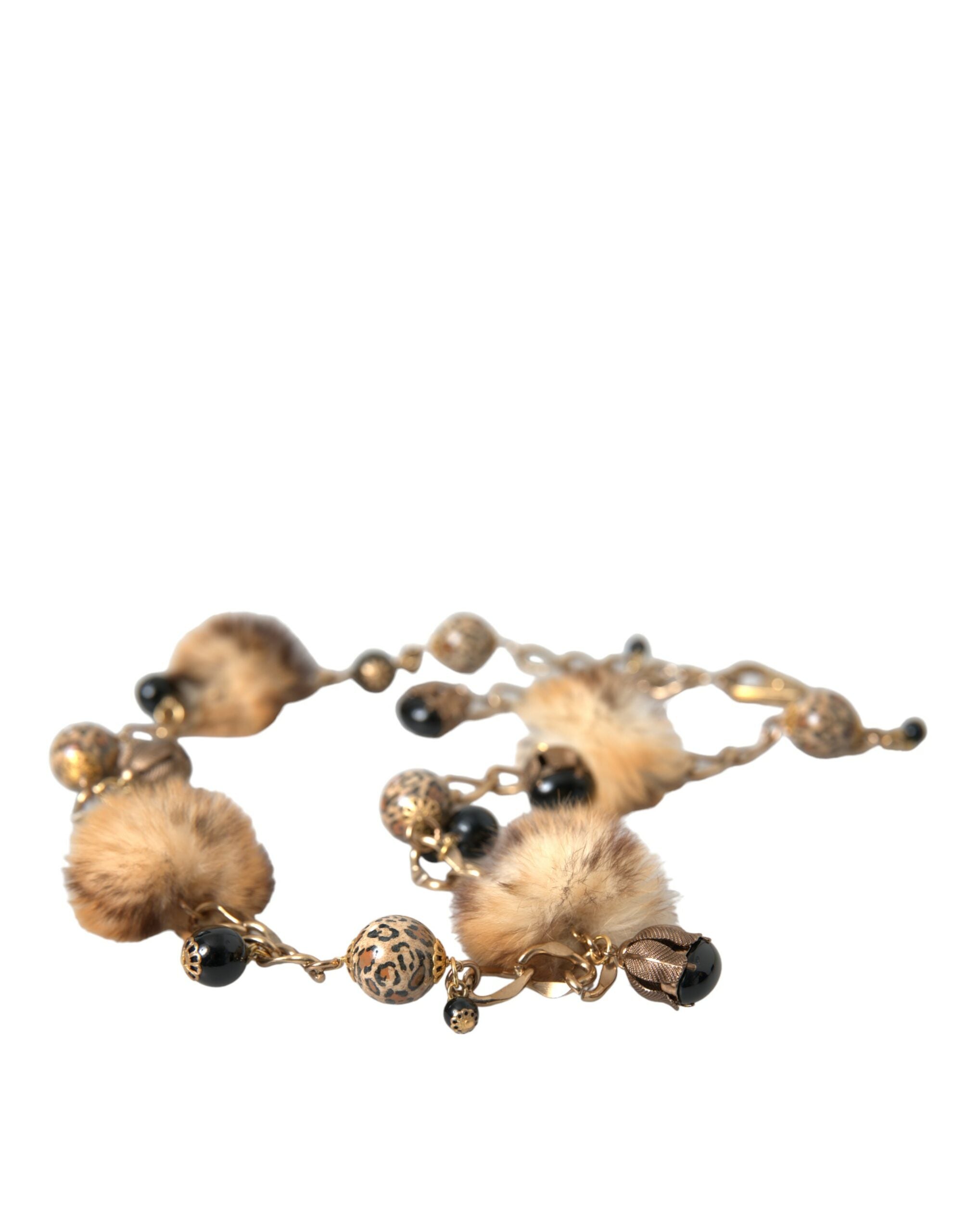 Dolce & Gabbana Gold Brass Leopard Fur Pearl Collier Chain Belt - DEA STILOSA MILANO