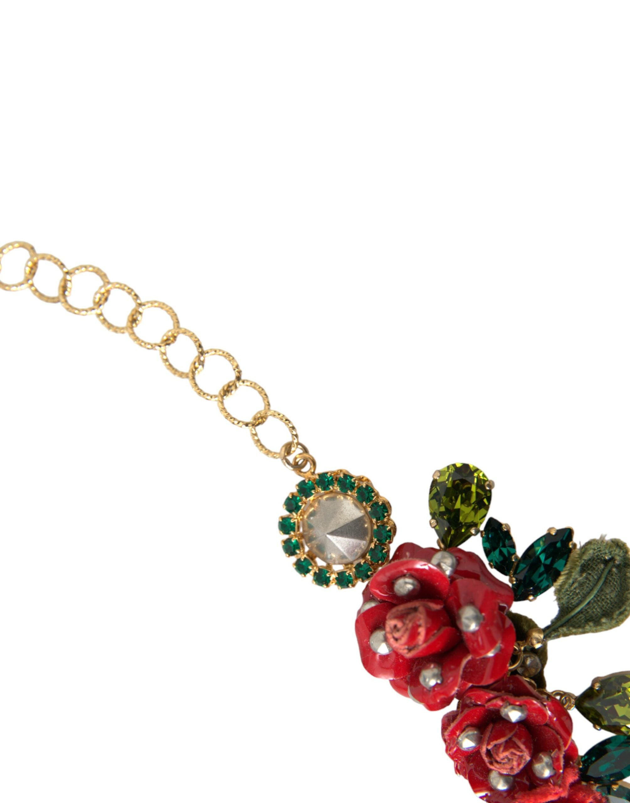 Dolce & Gabbana Gold Brass Link Chain Rose Petal Crystal Pendant Necklace - DEA STILOSA MILANO