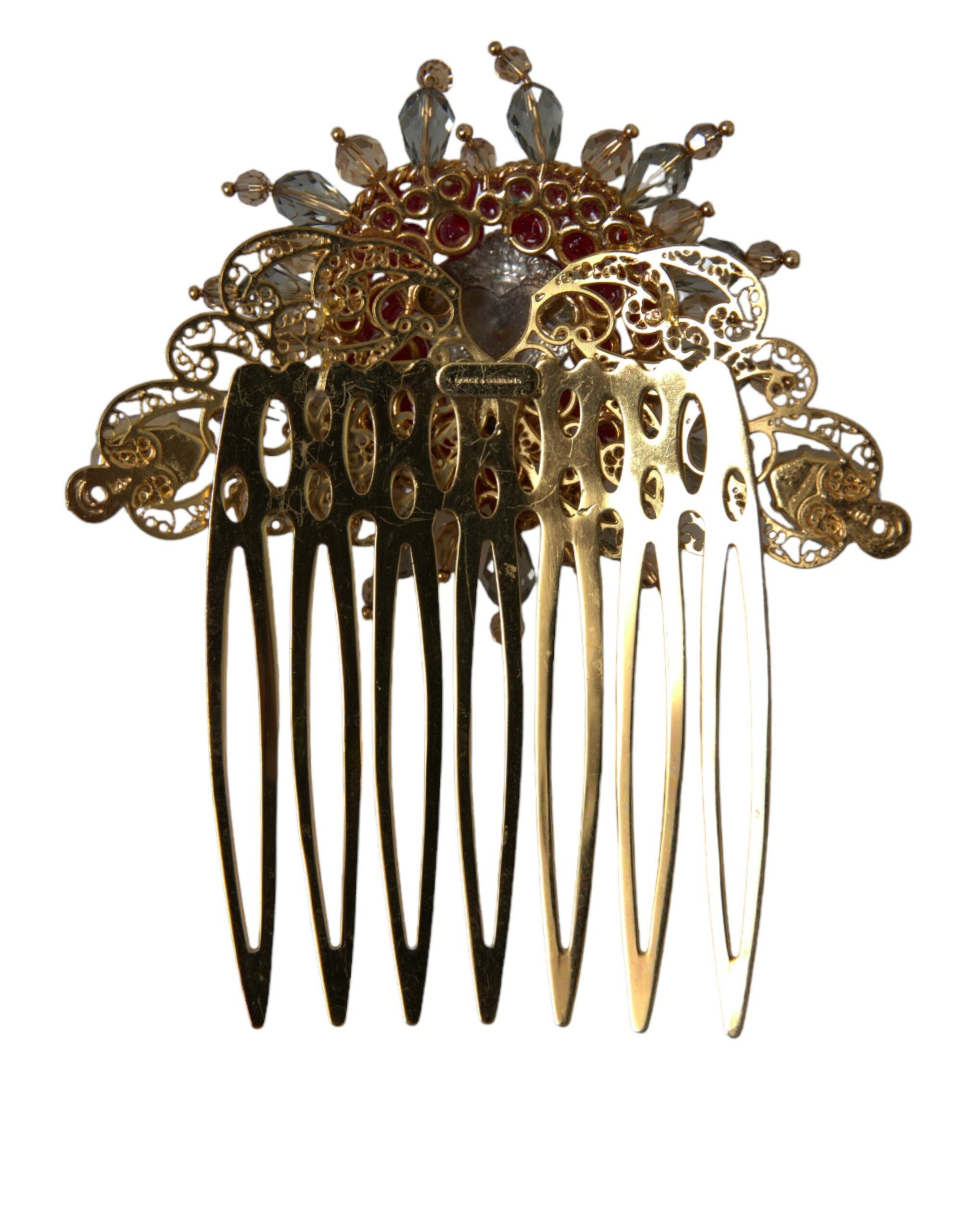 Dolce & Gabbana Gold Brass Crystal Heart Women Hair Comb - DEA STILOSA MILANO