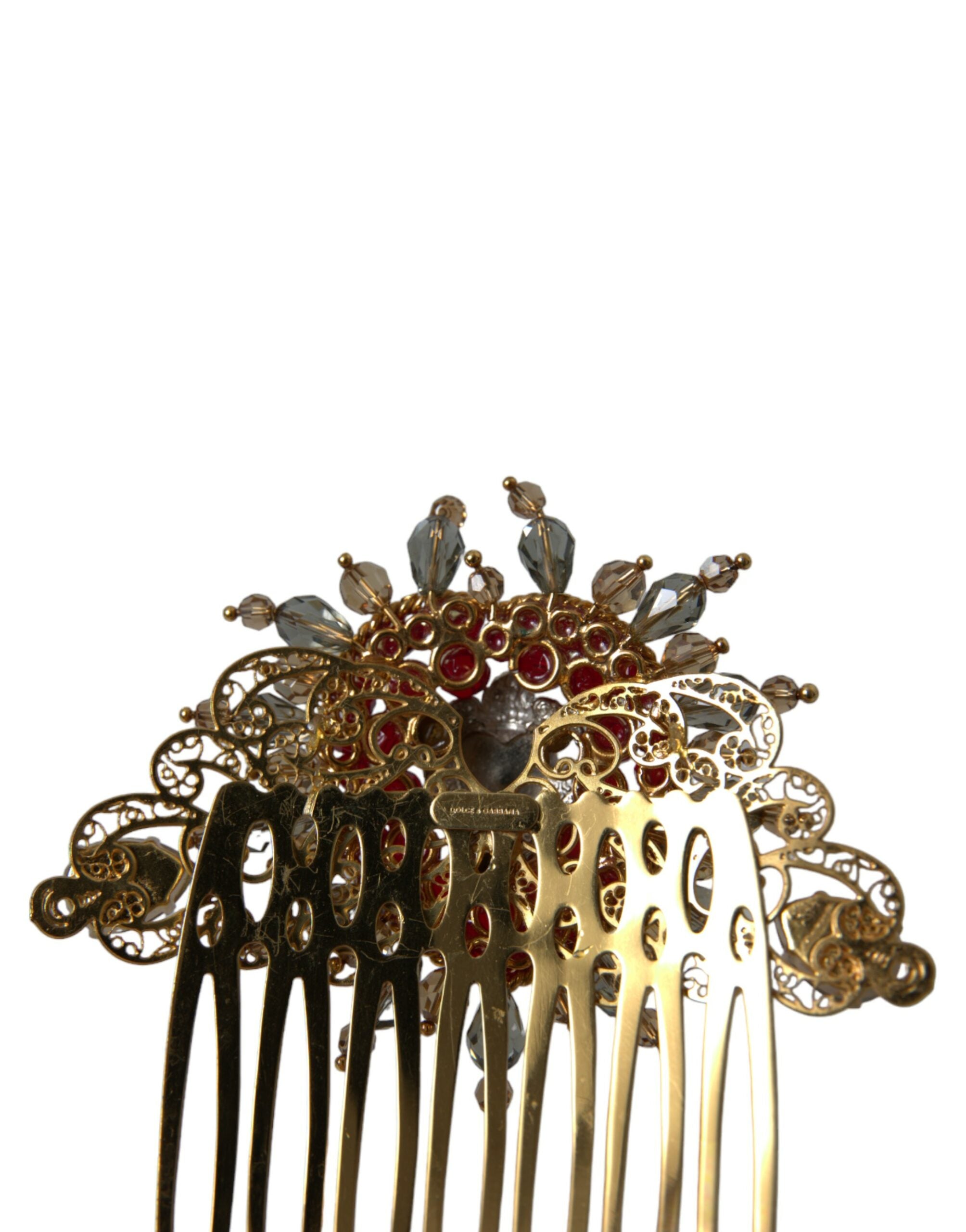 Dolce & Gabbana Gold Brass Crystal Heart Women Hair Comb - DEA STILOSA MILANO