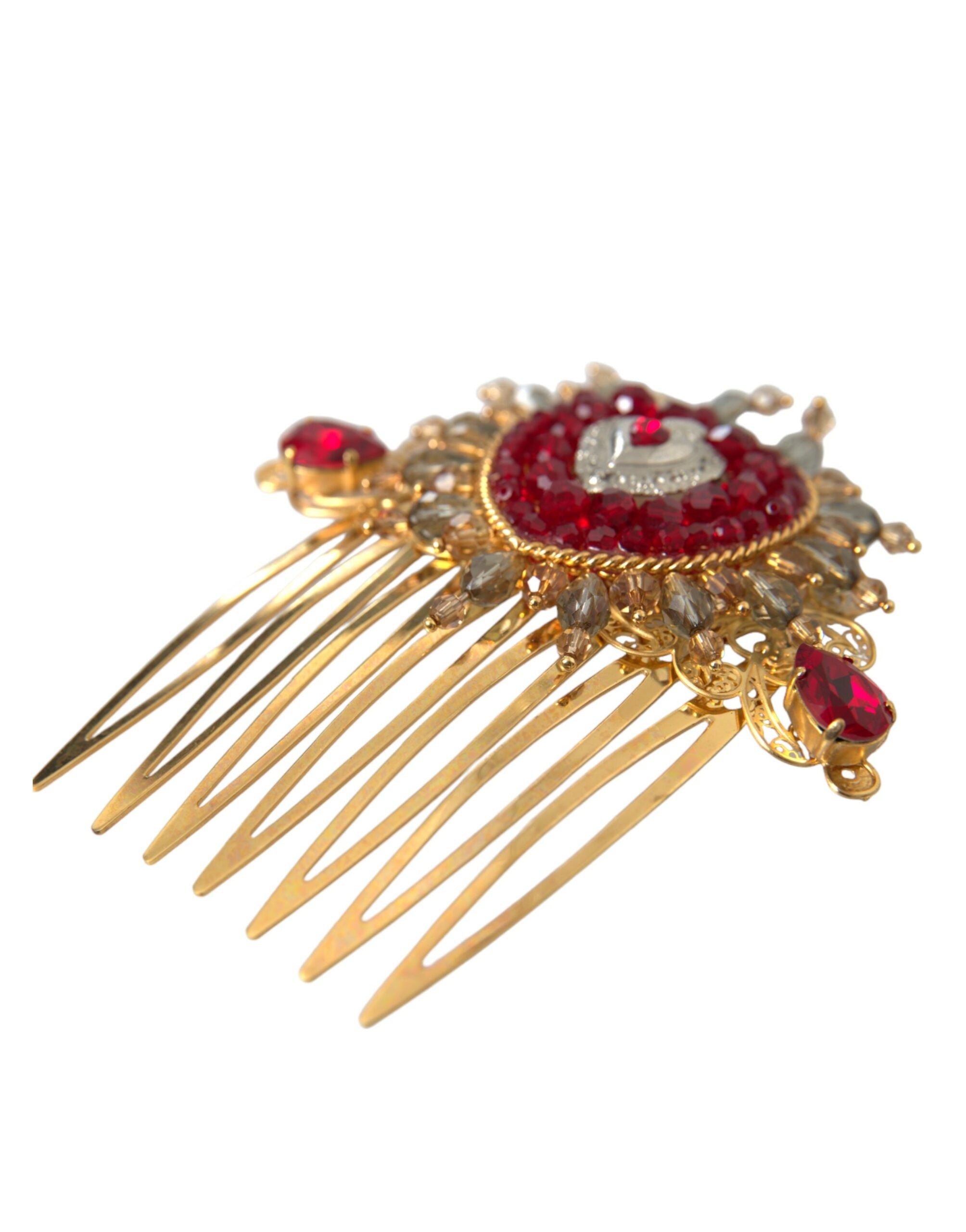 Dolce & Gabbana Gold Brass Crystal Heart Women Hair Comb - DEA STILOSA MILANO