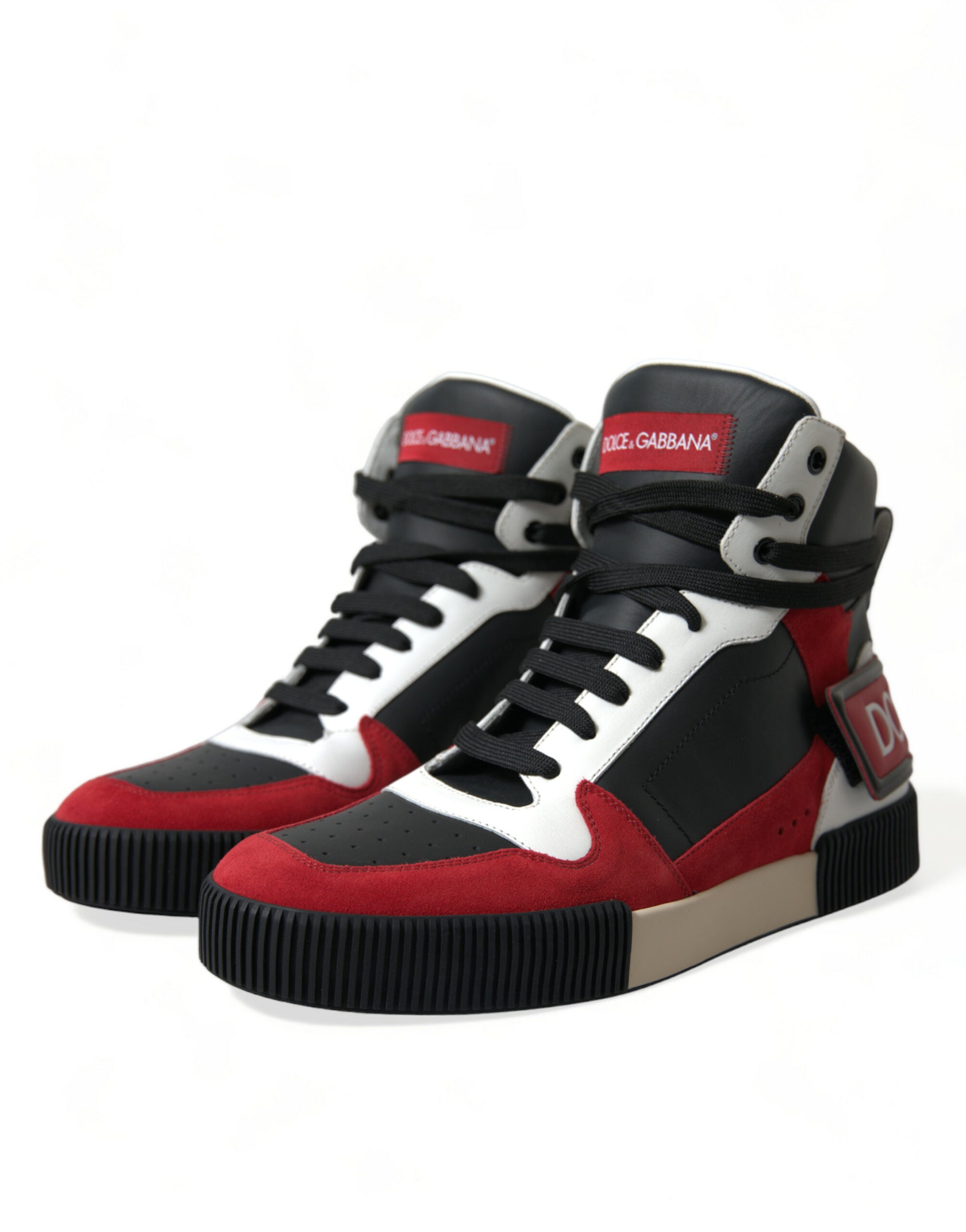 Dolce & Gabbana Black Red Leather High Top Miami Sneakers Shoes - DEA STILOSA MILANO