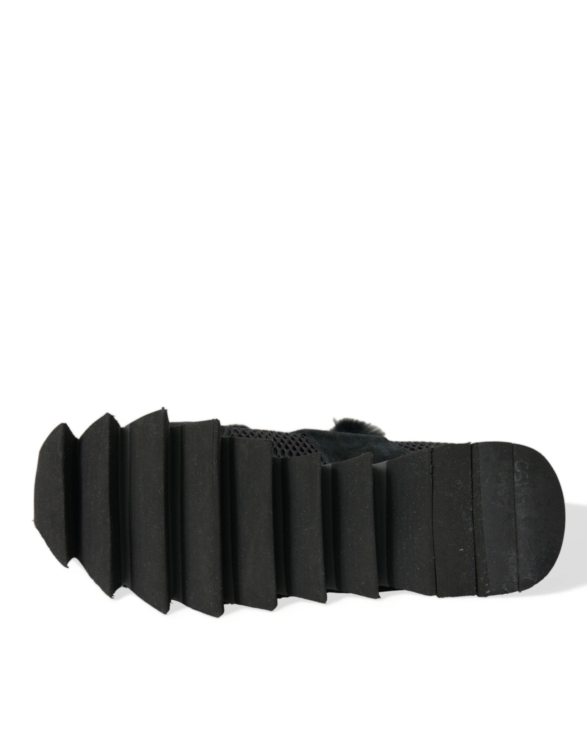 Dolce & Gabbana Black Fur Embellished Suede Sneakers Shoes - DEA STILOSA MILANO