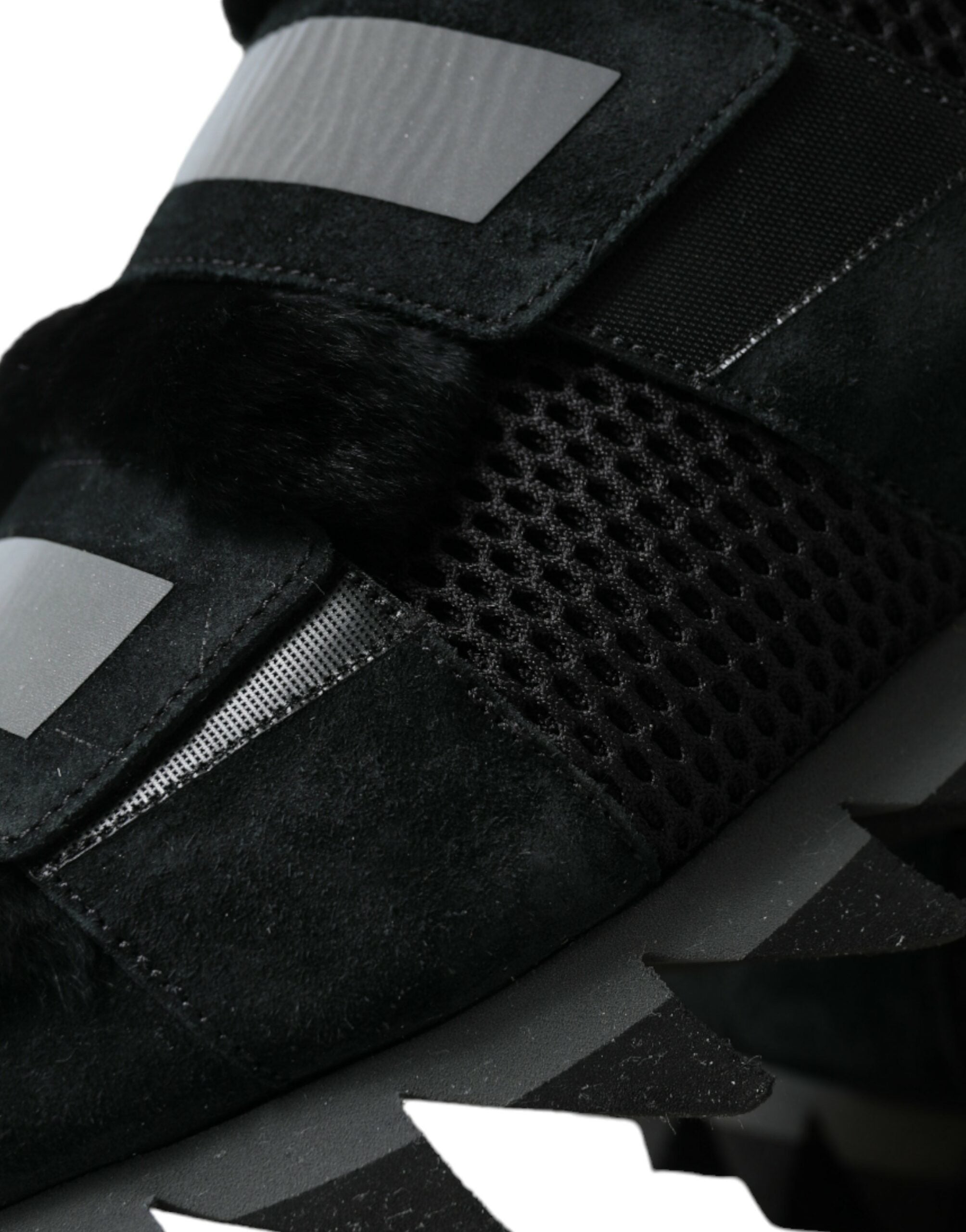 Dolce & Gabbana Black Fur Embellished Suede Sneakers Shoes - DEA STILOSA MILANO