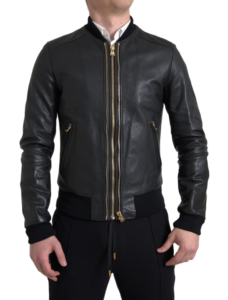 Dolce & Gabbana Elegant Black Leather Biker Jacket - DEA STILOSA MILANO