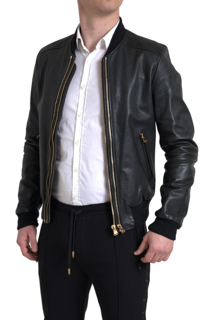 Dolce & Gabbana Elegant Black Leather Biker Jacket - DEA STILOSA MILANO