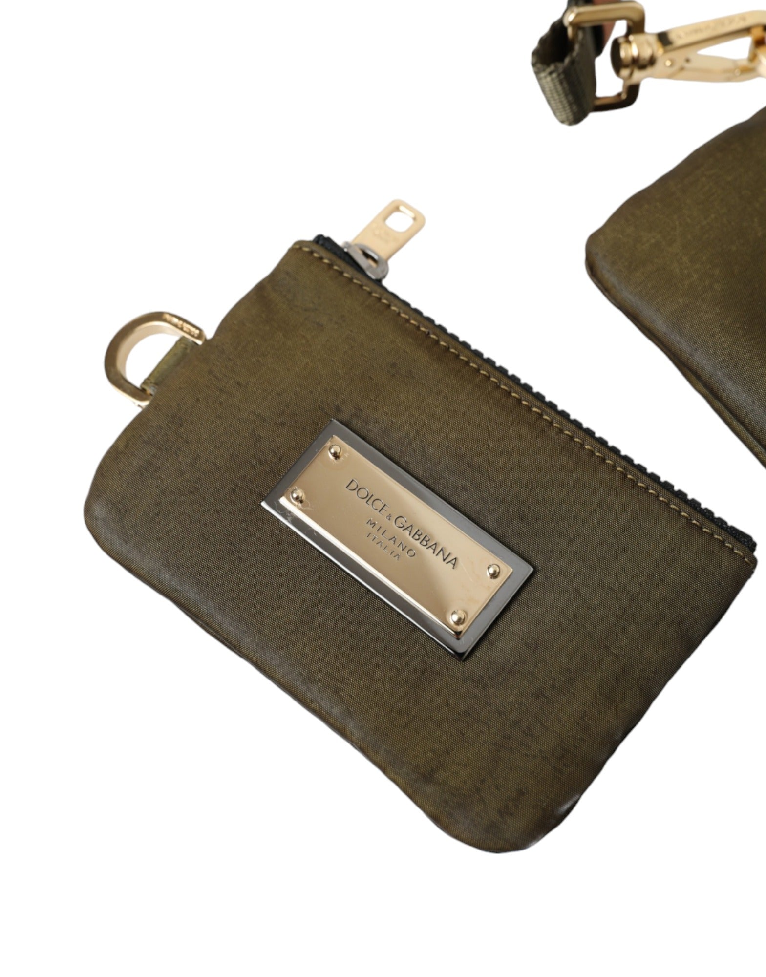 Dolce & Gabbana Dark Green Nylon Logo Plaque Keyring Pouch Clutch Bag - DEA STILOSA MILANO