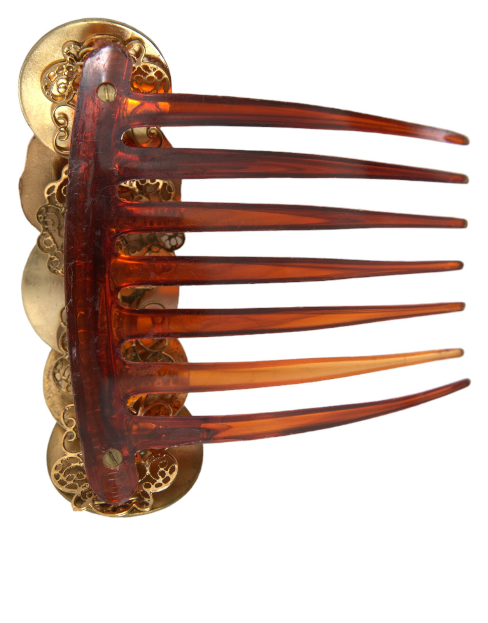 Dolce & Gabbana Gold Tone Brass Coins Plastic Women Hair Comb - DEA STILOSA MILANO