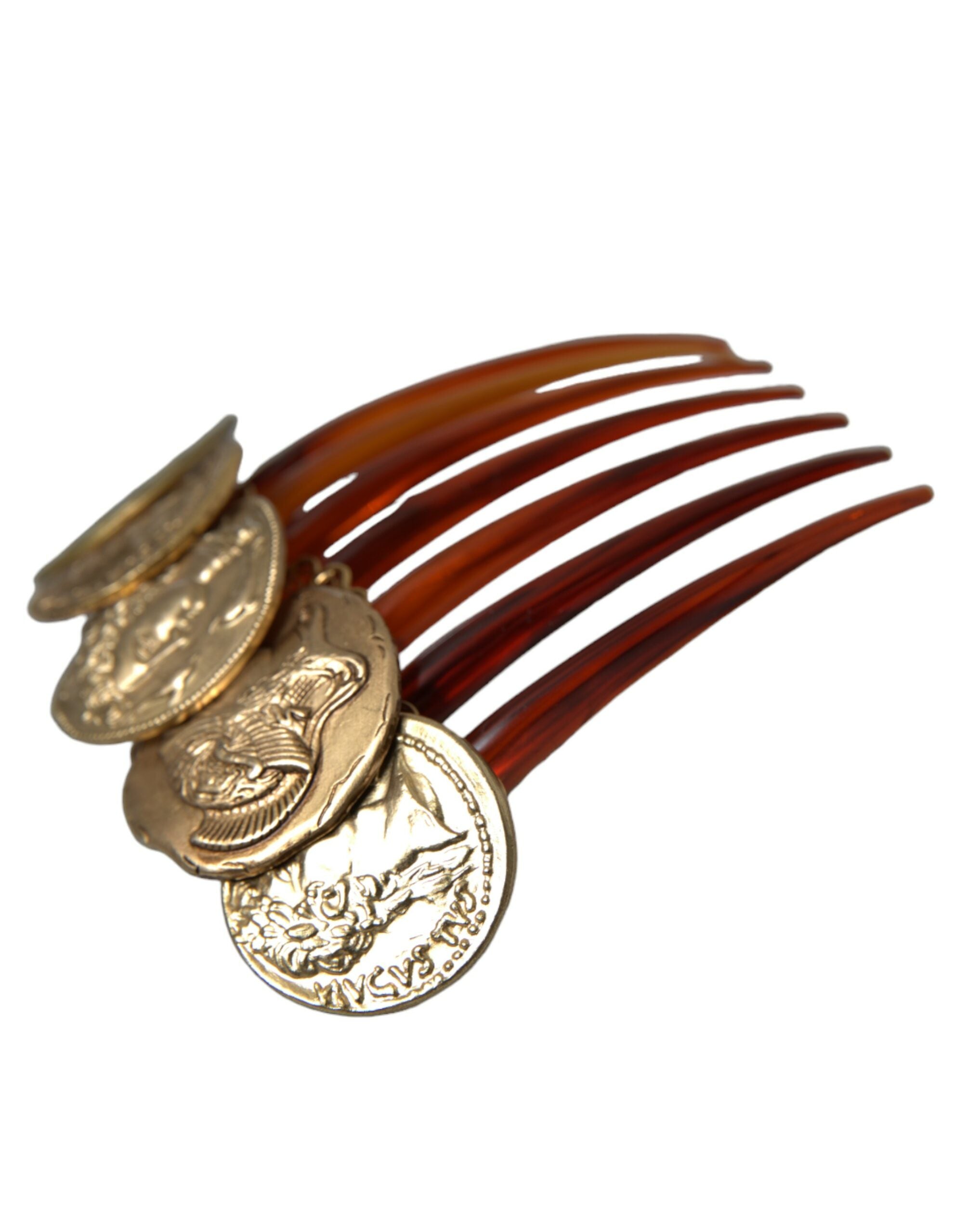 Dolce & Gabbana Gold Tone Brass Coins Plastic Women Hair Comb - DEA STILOSA MILANO