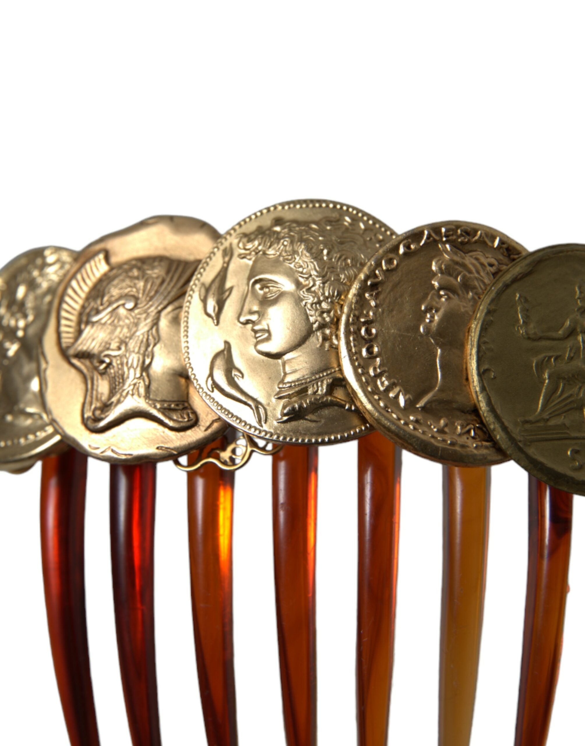 Dolce & Gabbana Gold Tone Brass Coins Plastic Women Hair Comb - DEA STILOSA MILANO