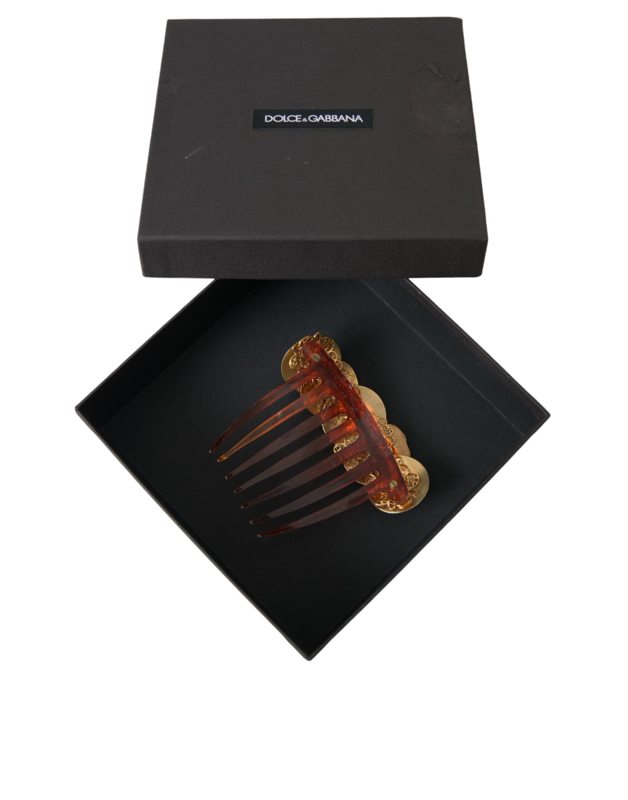 Dolce & Gabbana Gold Tone Brass Coins Plastic Women Hair Comb - DEA STILOSA MILANO