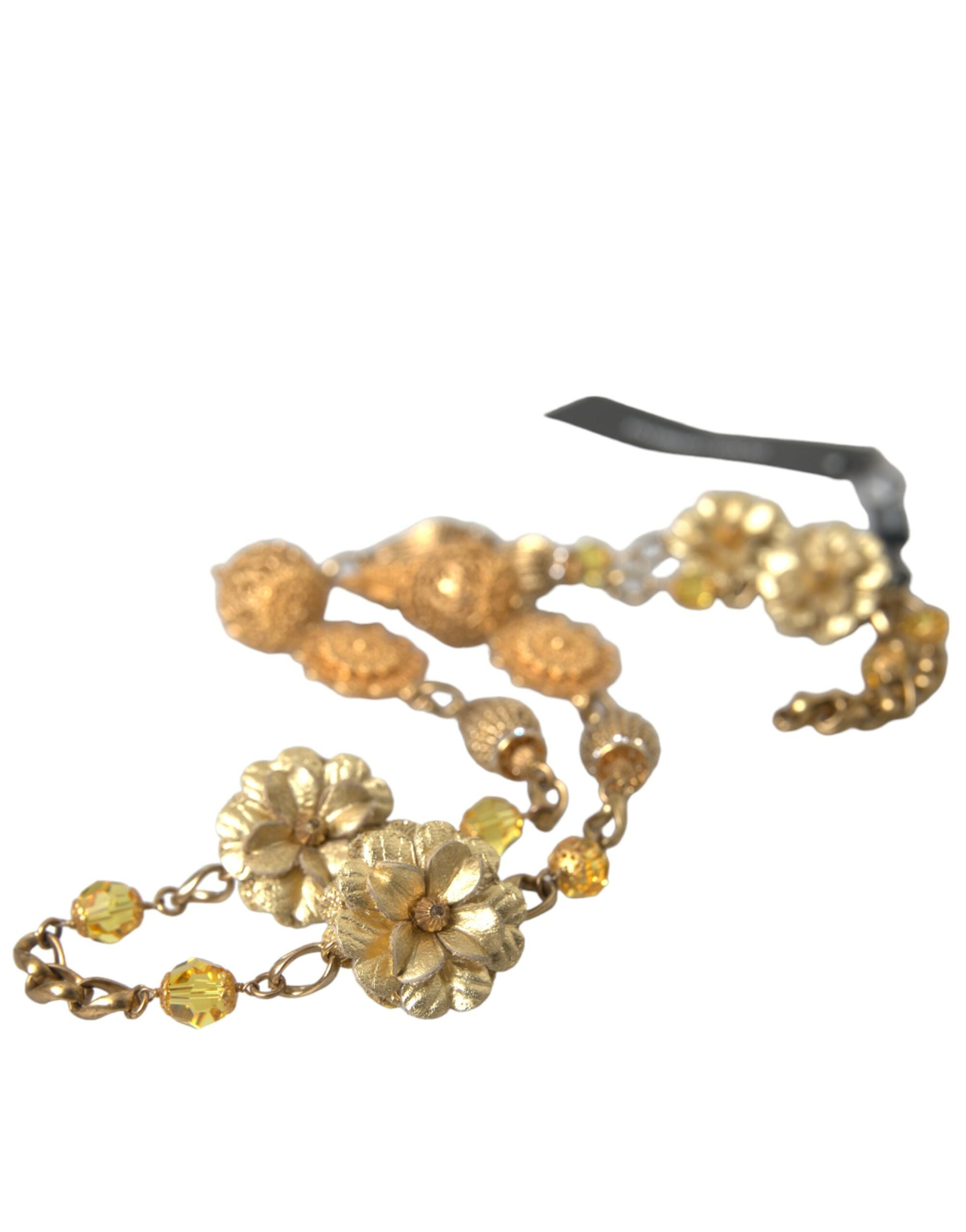 Dolce & Gabbana Crystal Flower Filigree Gold Brass Statement Necklace - DEA STILOSA MILANO