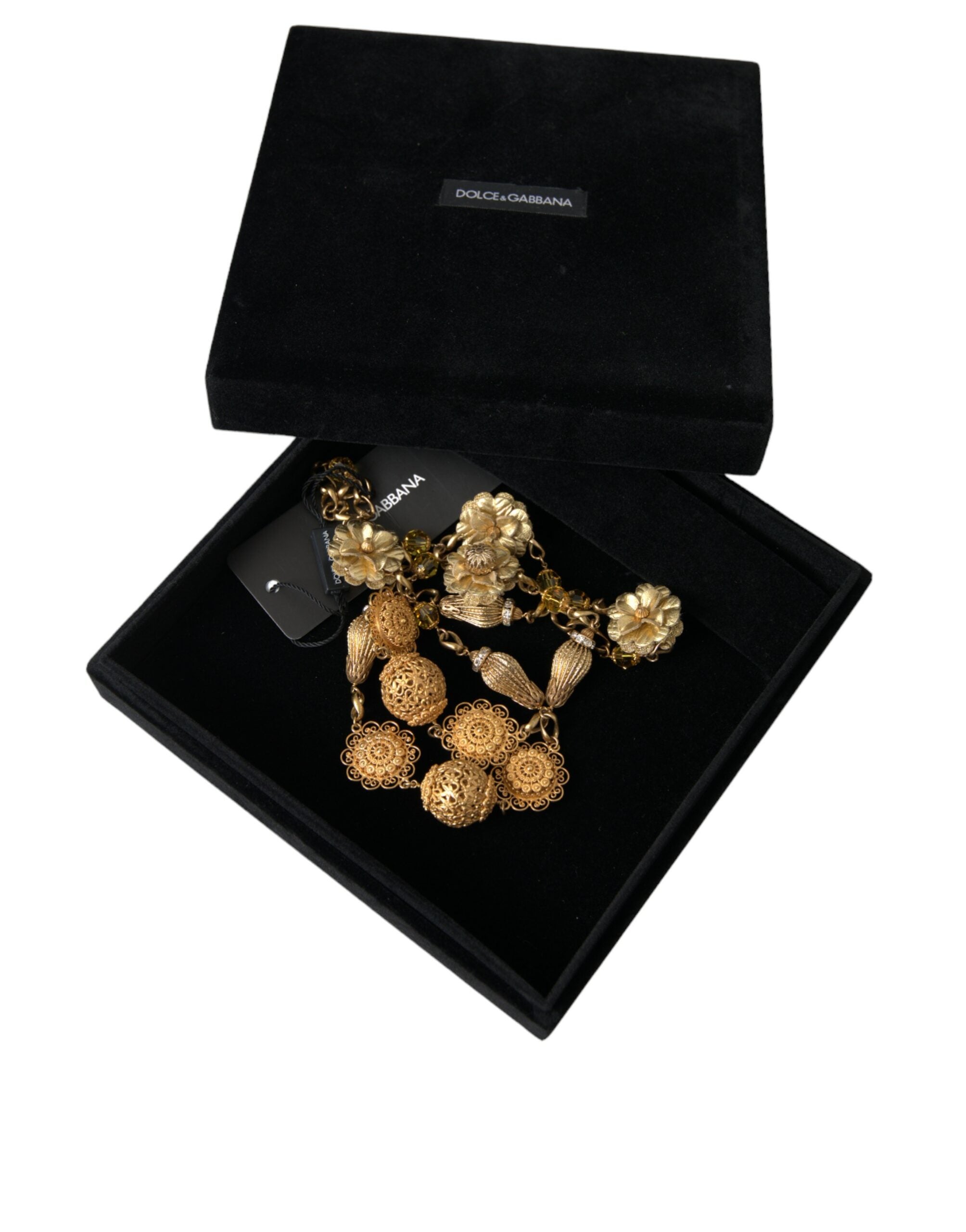 Dolce & Gabbana Crystal Flower Filigree Gold Brass Statement Necklace - DEA STILOSA MILANO