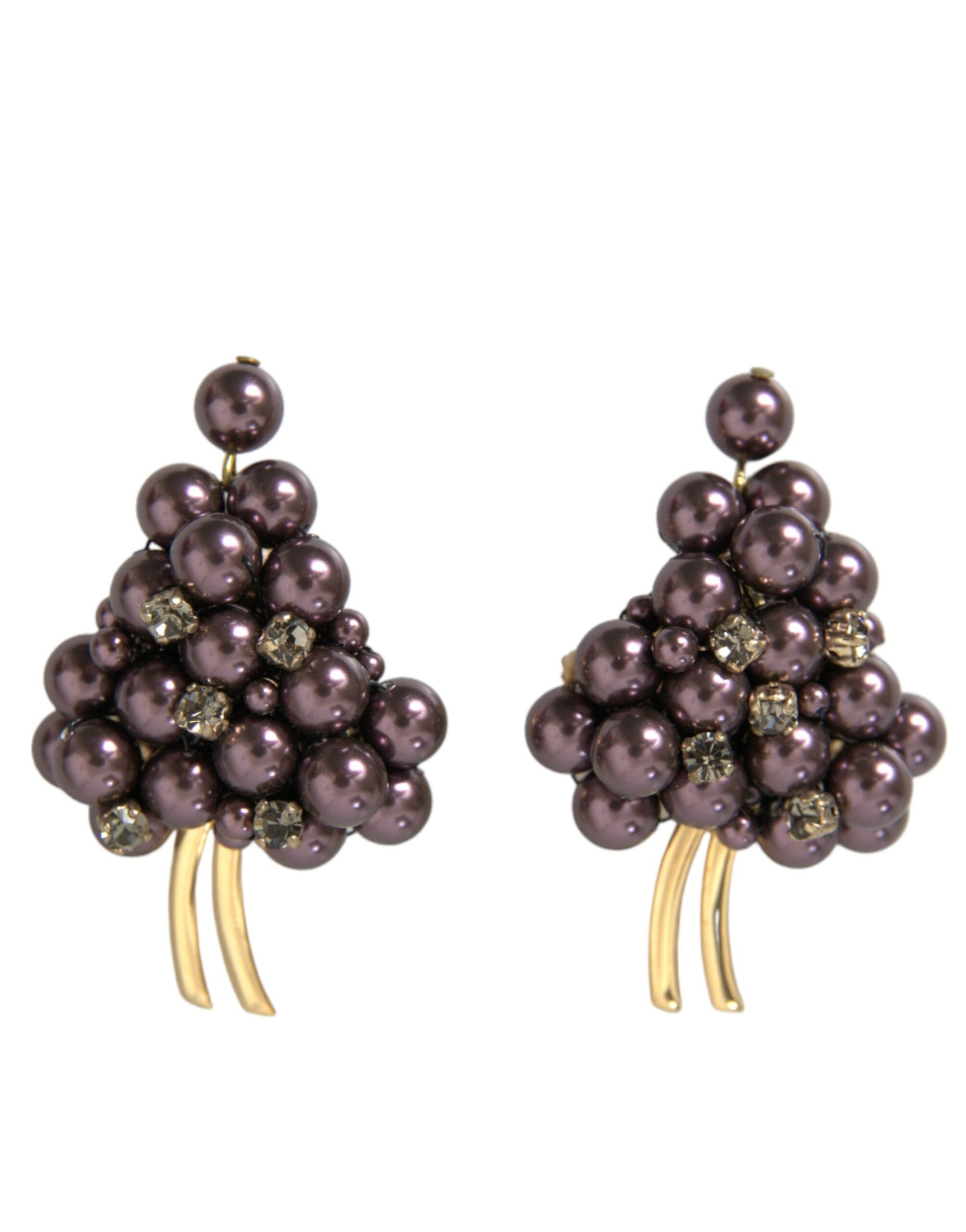 Dolce & Gabbana Purple Grape Pearl Sicily Gold Brass Floral Clip On Earrings - DEA STILOSA MILANO