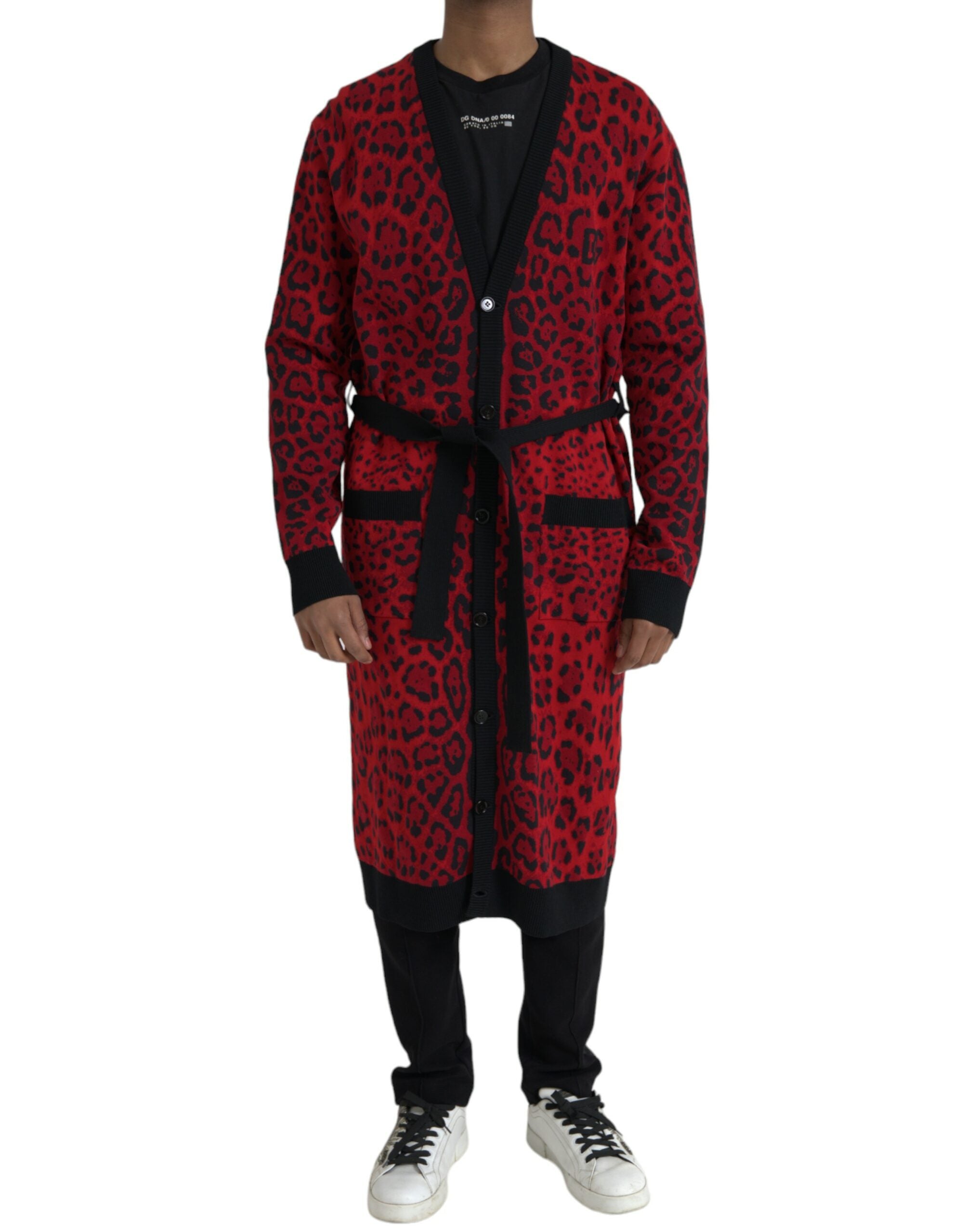 Dolce & Gabbana Red Leopard Wool Robe Belted Cardigan Sweater - DEA STILOSA MILANO