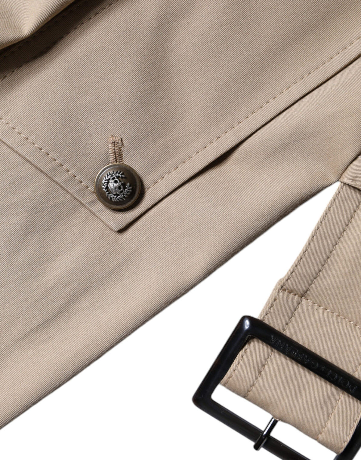 Elevate your wardrobe with the Dolce & Gabbana Khaki Double Breasted Trench Coat, a masterpiece of Italian craftsmanship in luxurious cotton blend, embodying timeless elegance.