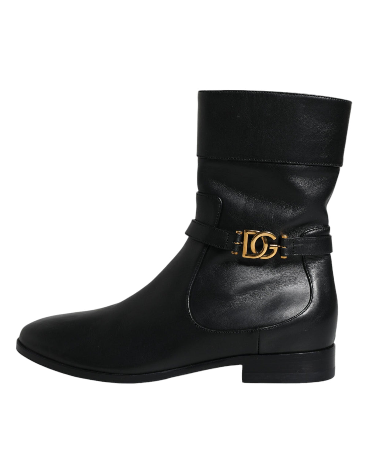 Elevate your style with Dolce & Gabbana's Black Leather Logo Mid Calf Boots, crafted from exquisite calf leather, embodying timeless elegance and sophisticated allure.