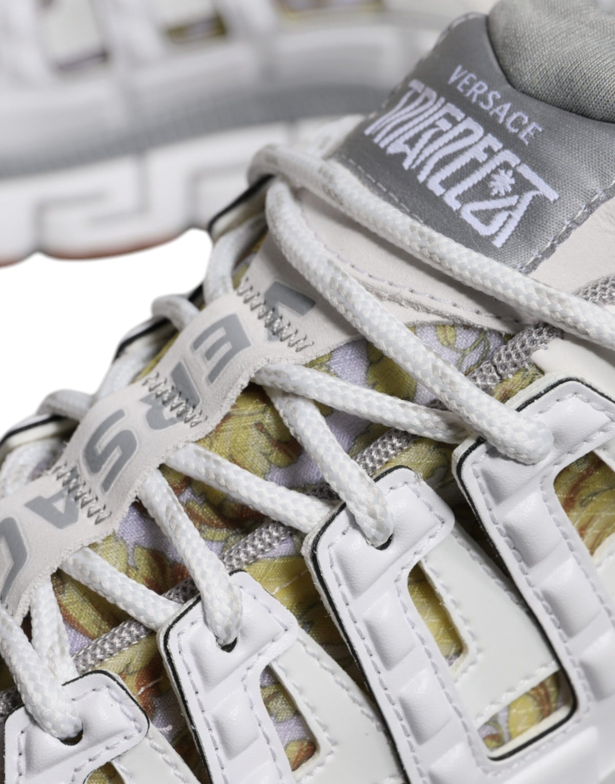 Versace White Trigreca Barocco Print Low Top Sneakers - Luxury Redefined