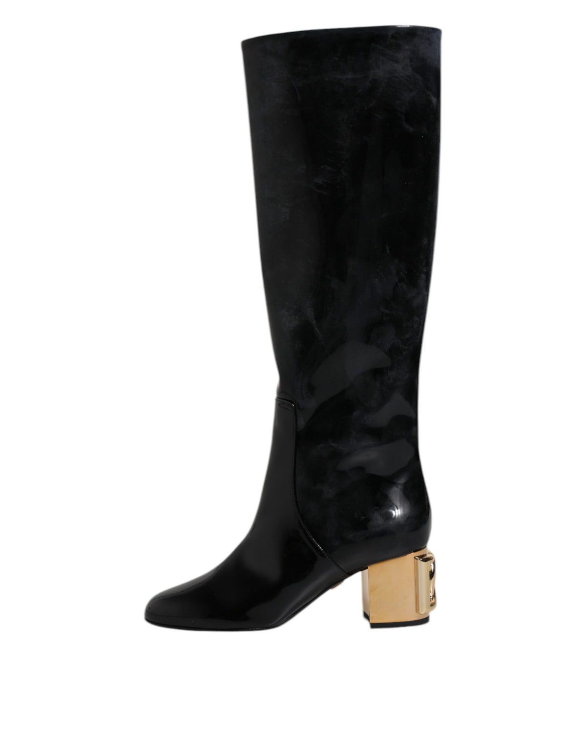 Indulge in the exquisite craftsmanship of Dolce & Gabbana's Black Patent Leather Vally High Boots, where opulent materials meet timeless elegance for the discerning individual.