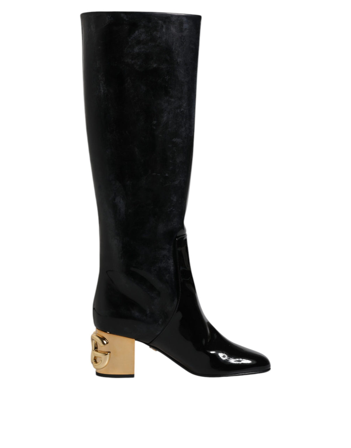 Indulge in the exquisite Dolce & Gabbana Black Patent Leather Vally High Boots, where opulent craftsmanship meets timeless elegance, elevating your style to new heights.