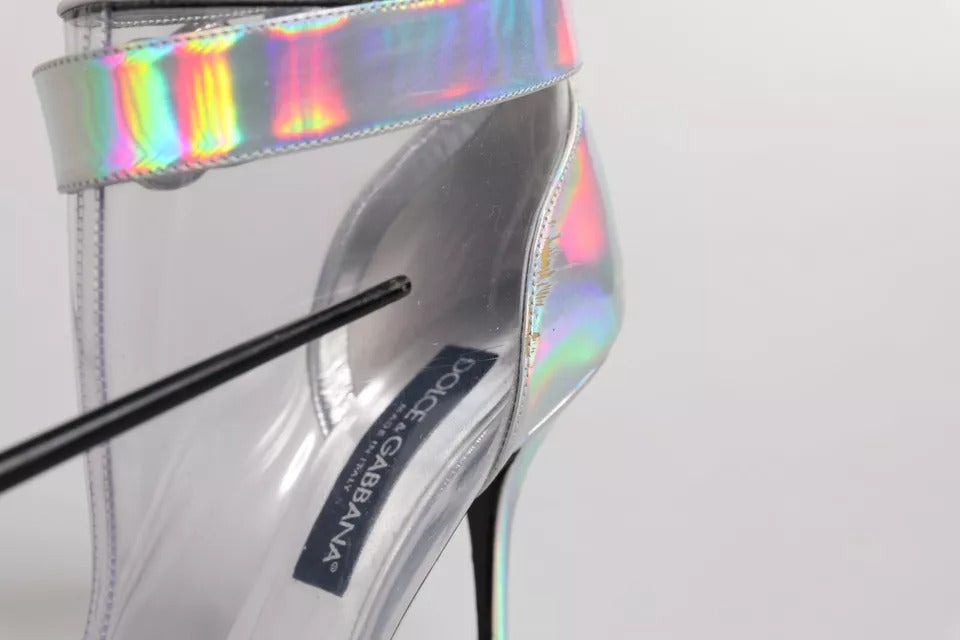 Step into luxury with Dolce & Gabbana's Silver Iridescent Pointed Short Boots, crafted in Italy from exquisite materials for a sophisticated allure that elevates every ensemble.