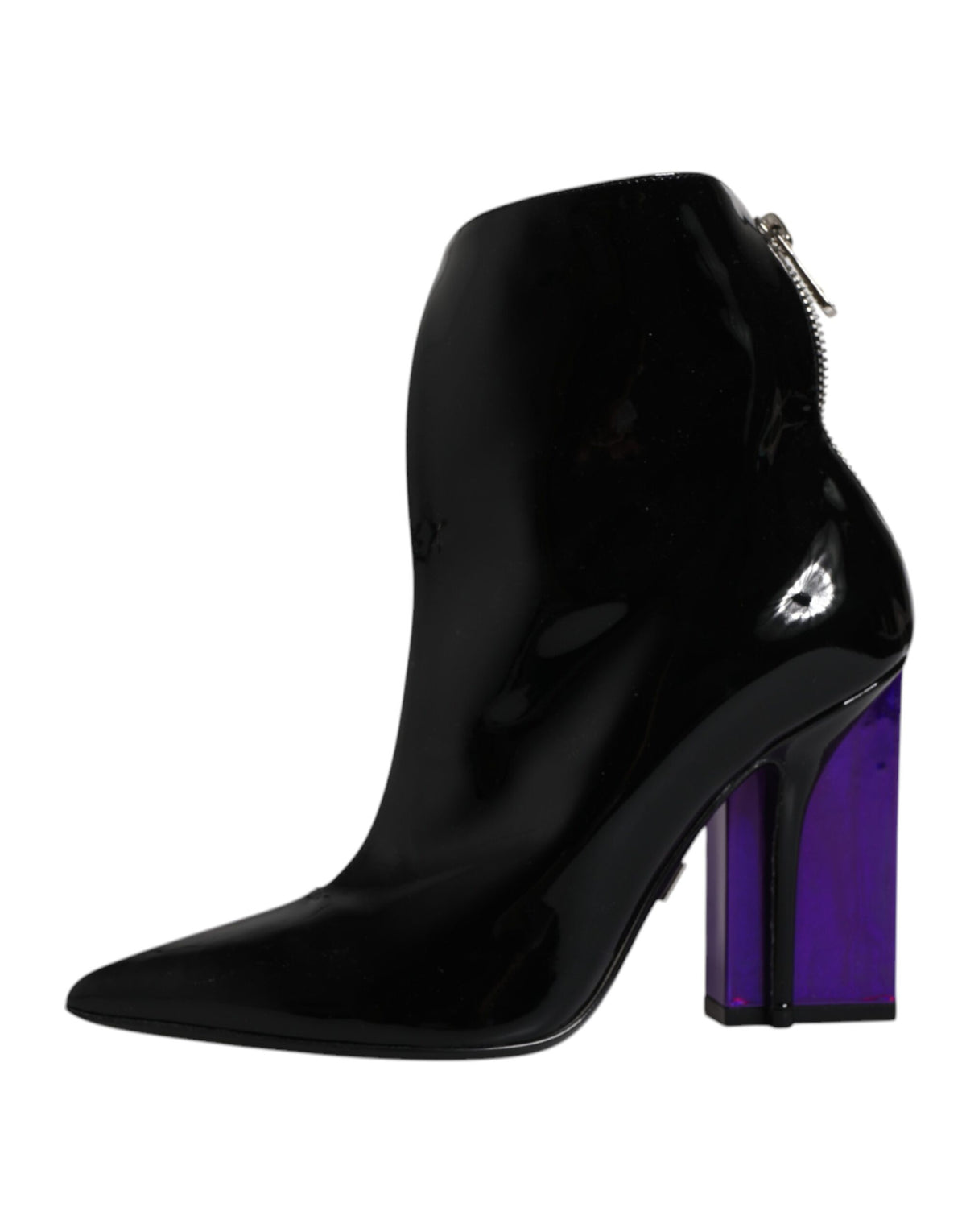 Step into a world of elegance with Dolce & Gabbana's Purple Black Pointed Ankle Boots, crafted from exquisite leather to elevate your style with luxurious allure.