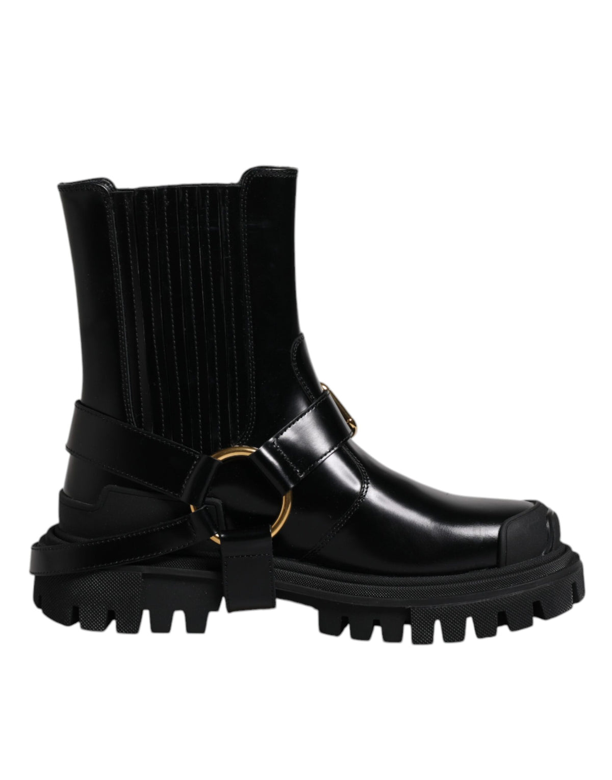 Experience the allure of Dolce & Gabbana's Black Leather Slip On Stretch Trekking Boots, where exquisite craftsmanship meets luxurious materials for timeless elegance.