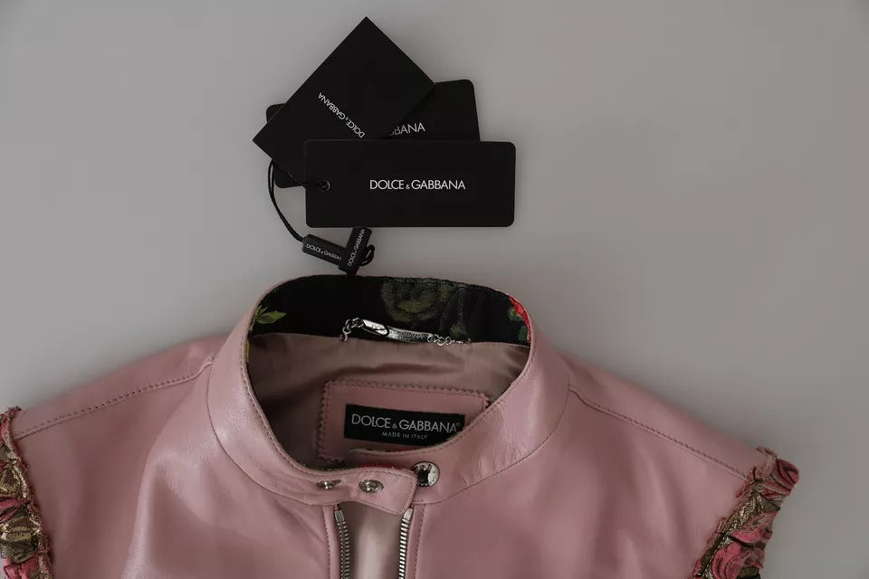 Indulge in the exquisite allure of the Dolce & Gabbana Pink Leather Sleeveless Vest Jacket, a masterpiece of Italian craftsmanship that embodies timeless elegance and sophistication.