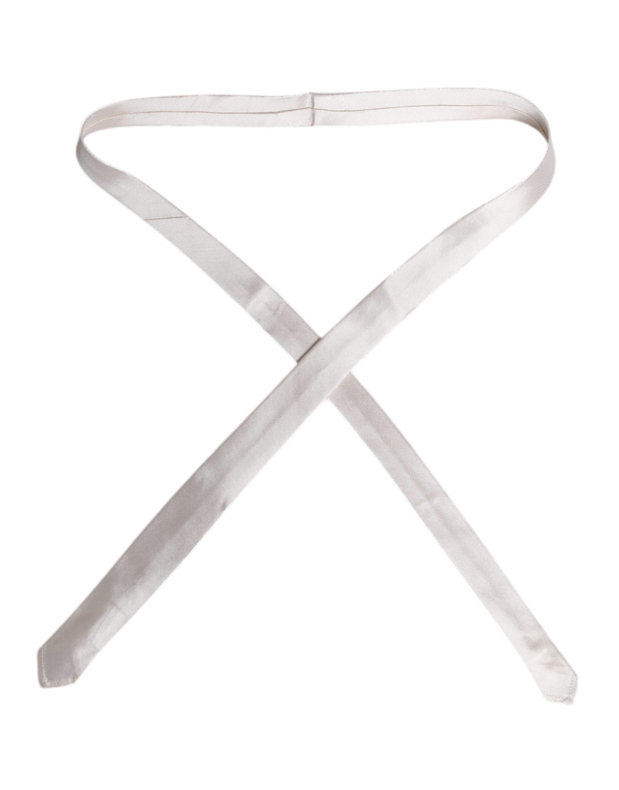 Dolce & Gabbana White Solid Silk Adjustable Necktie Tie