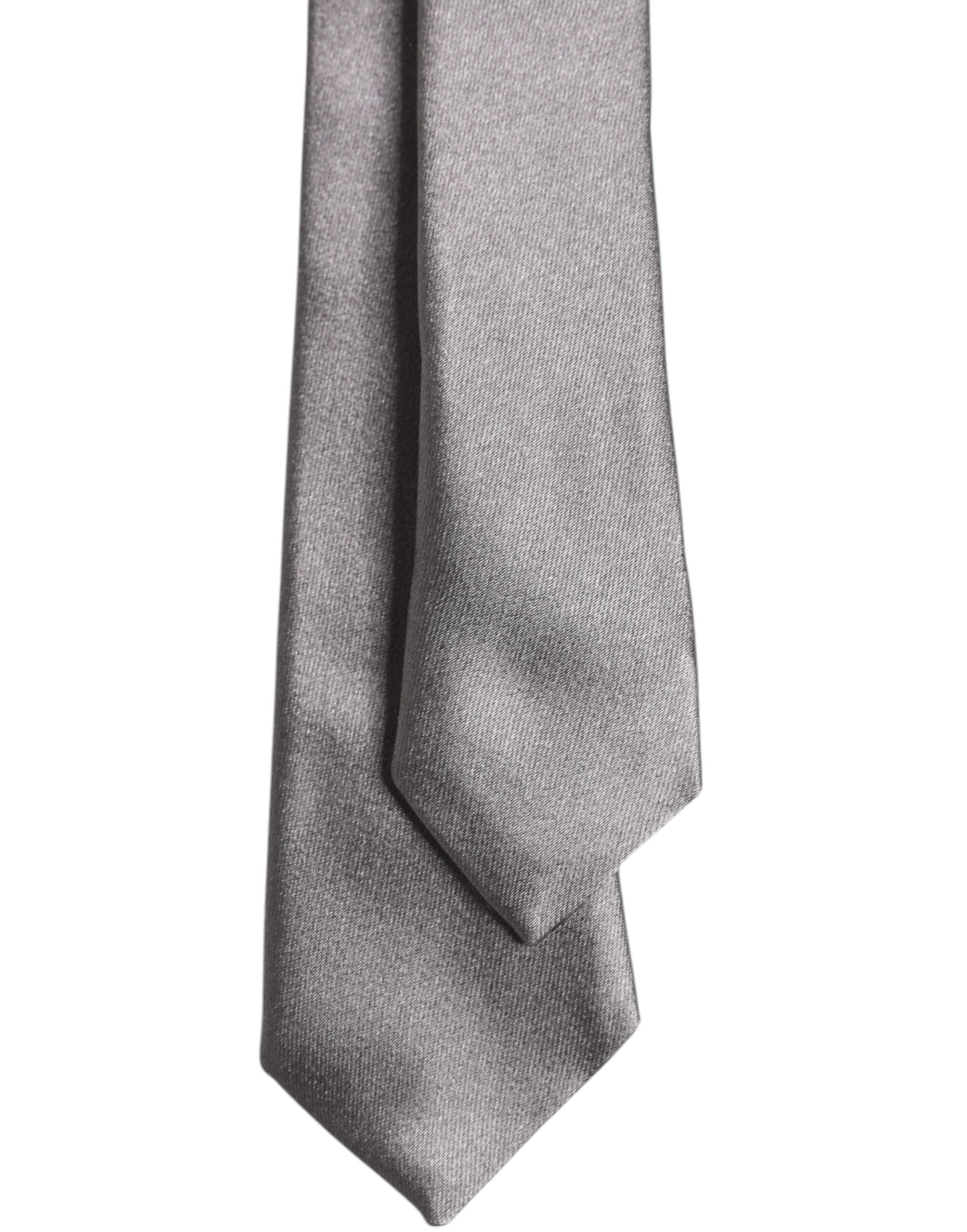 Dolce & Gabbana Metallic Silver Silk Adjustable Necktie Tie