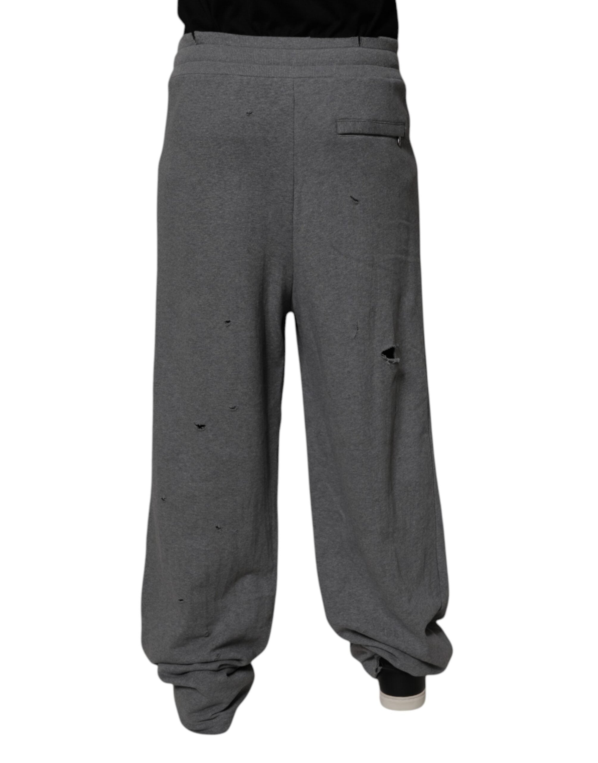 Dolce & Gabbana Gray Cotton RipStyle Straight Sweatpants Pants