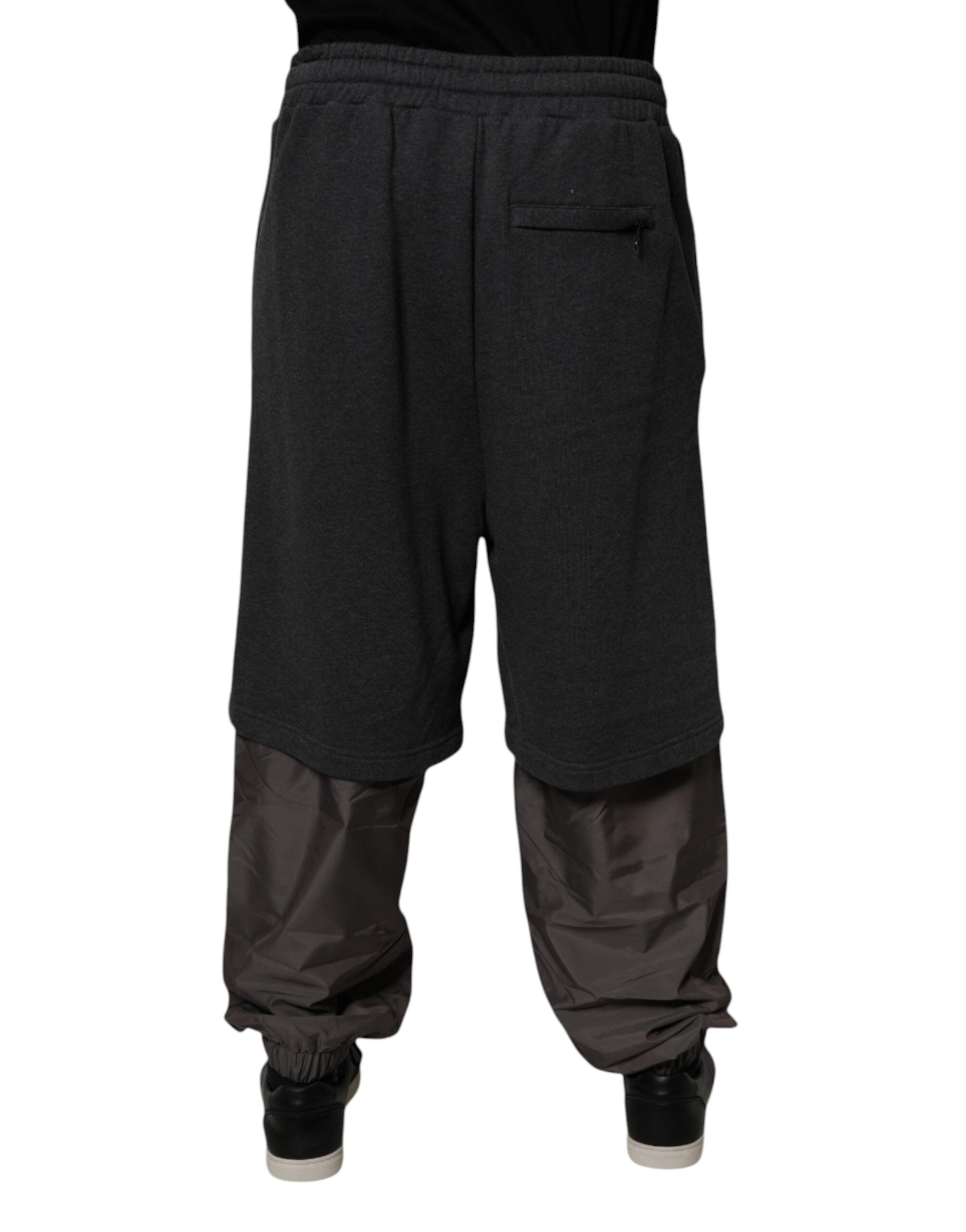 Dolce & Gabbana Dark Gray Cotton Layered Straight Sweatpants Pants