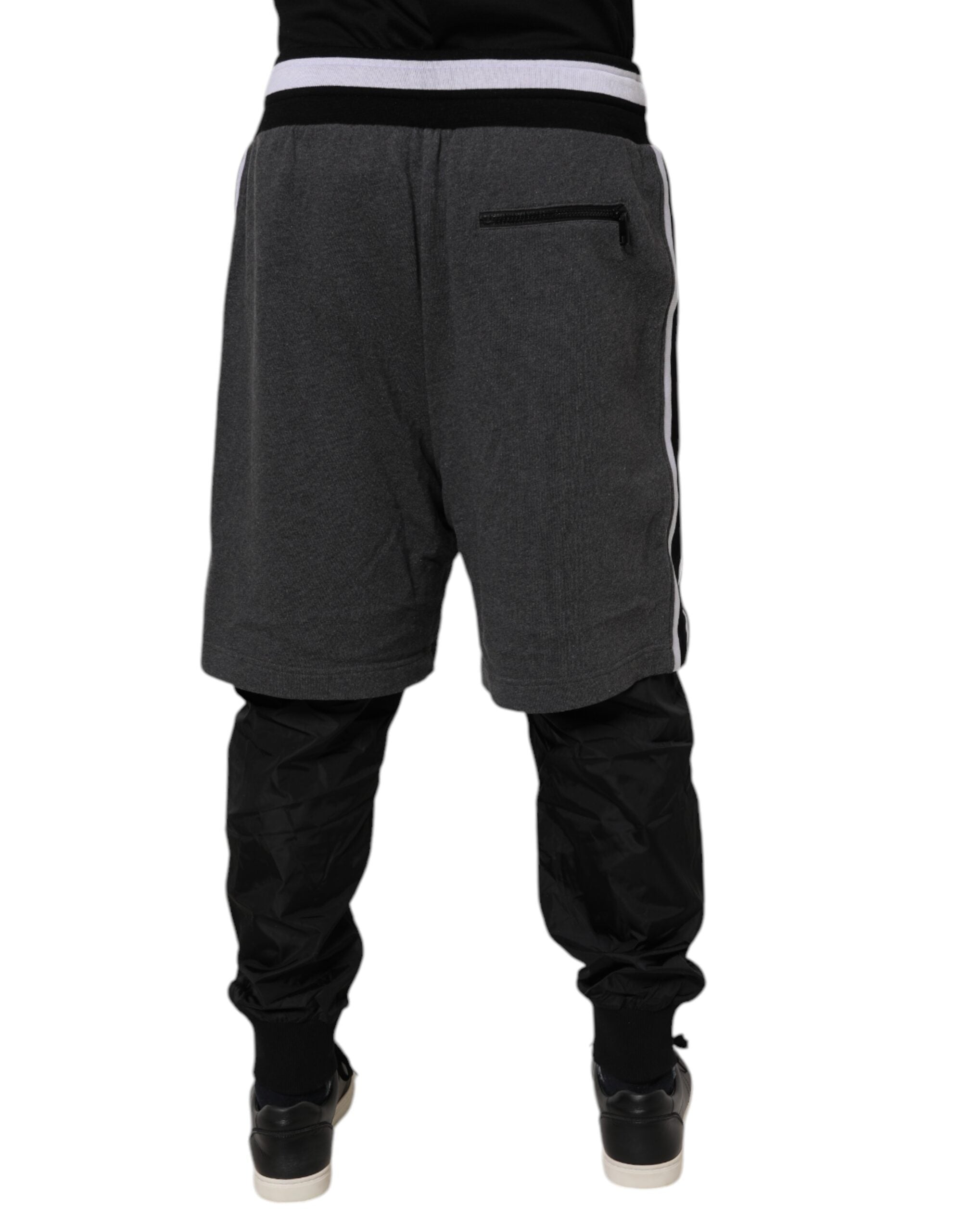 Dolce & Gabbana Black Gray Cotton Layered Men Sweatpants Pants