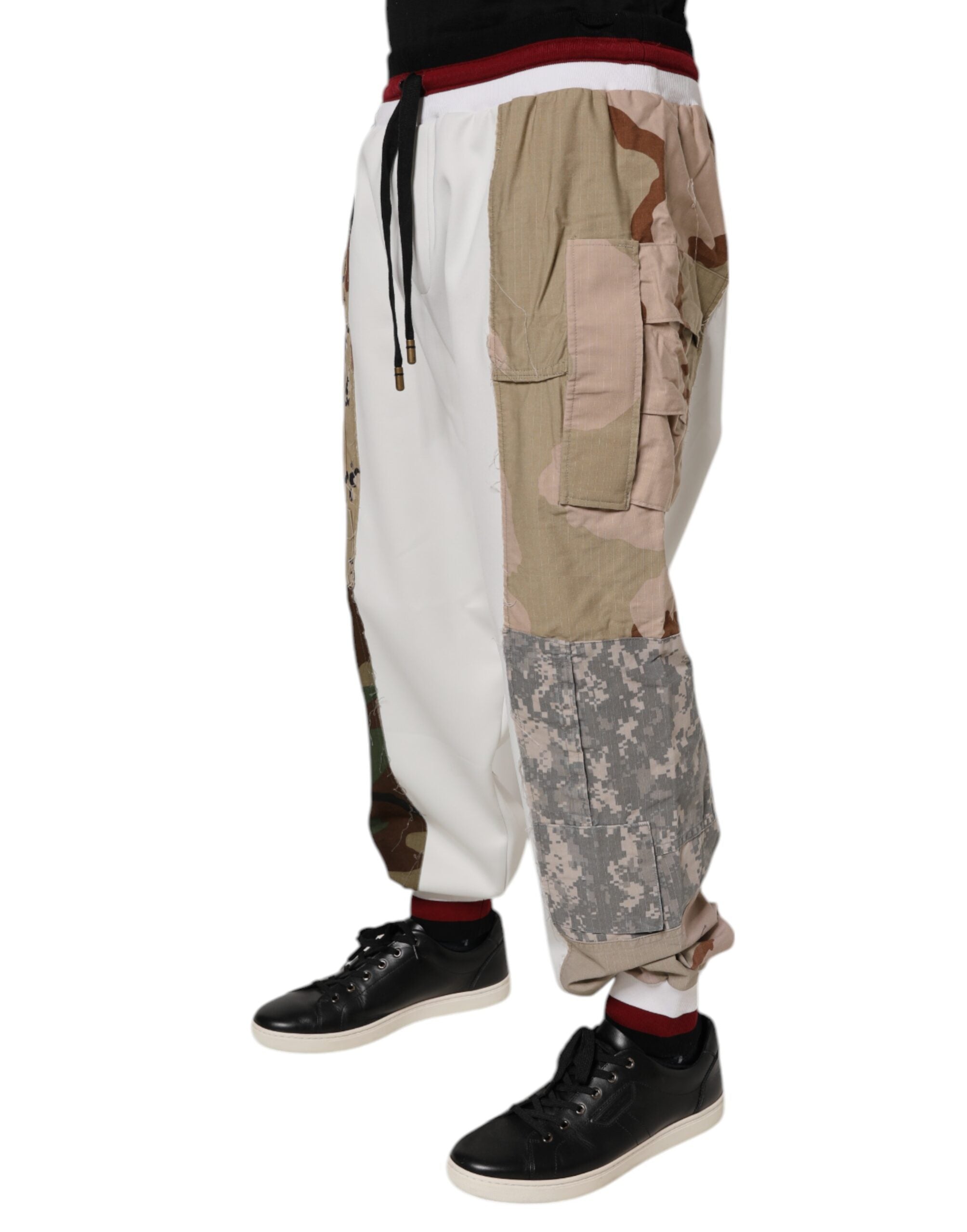 Dolce & Gabbana White Camouflage Patchwork Sweatpants Pants