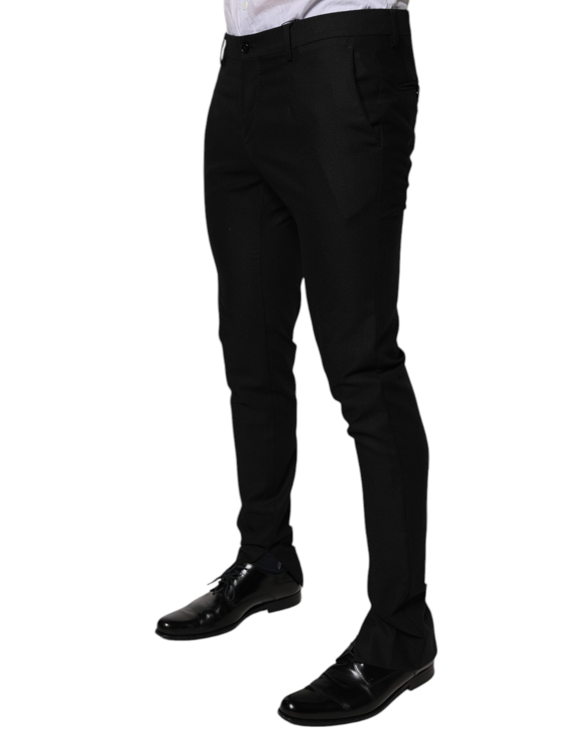 Dolce & Gabbana Black Virgin Wool MenSkinny Dress Formal Pants
